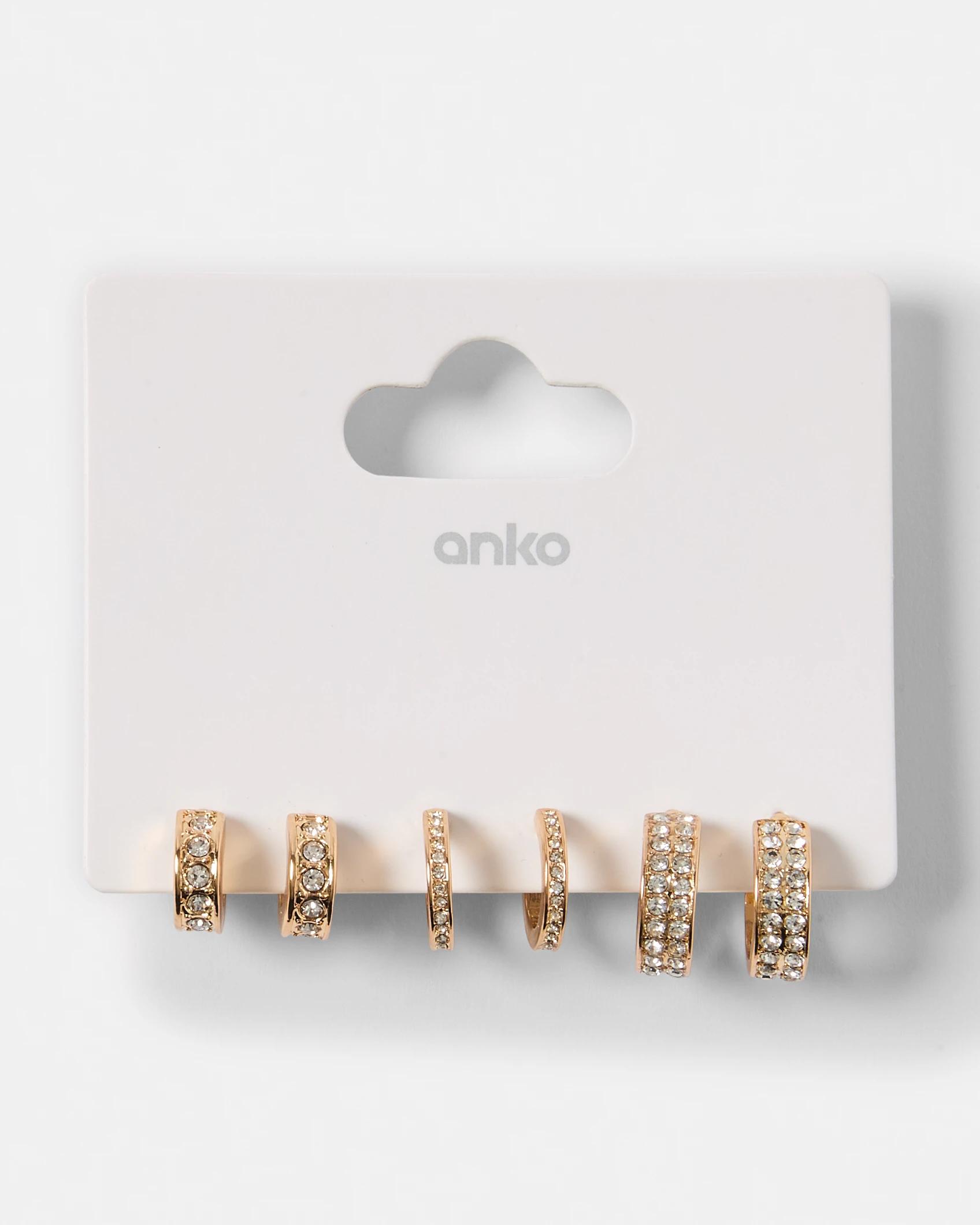 5 3 Pack Diamante Hoop Earrings - Gold Tone Gold, 5 of 5