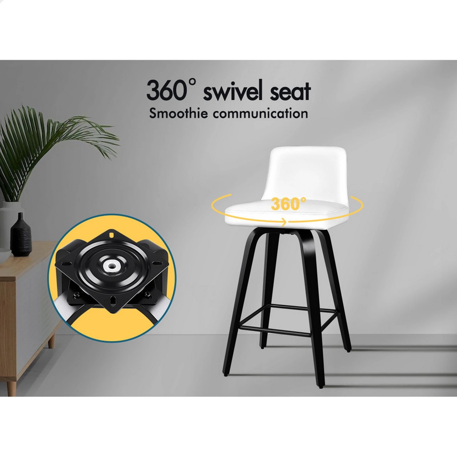 10 Alfordson 2x Swivel Bar Stools Bailey Kitchen Wooden Dining Chair - White, 10 of 10