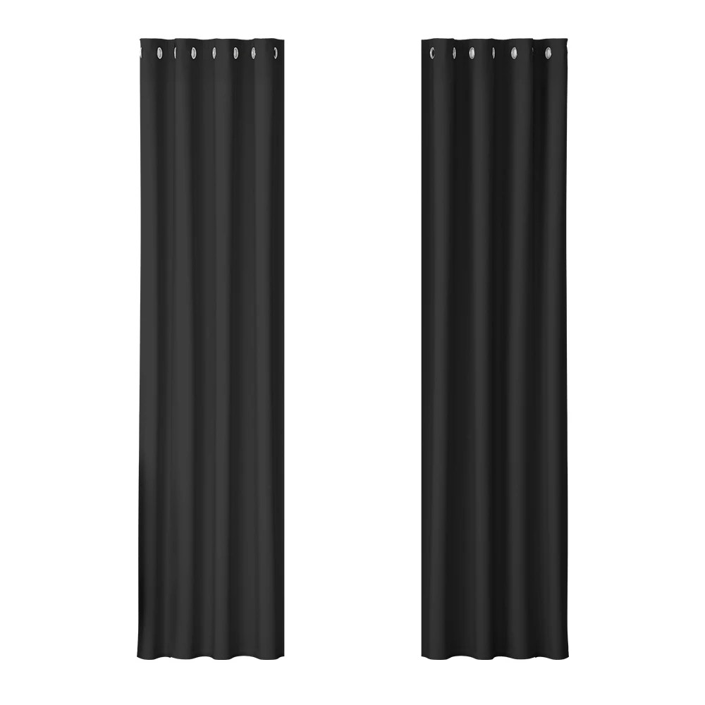 1 Artiss 2X Blockout Curtains Eyelet 140x230cm - Black, 1 of 5