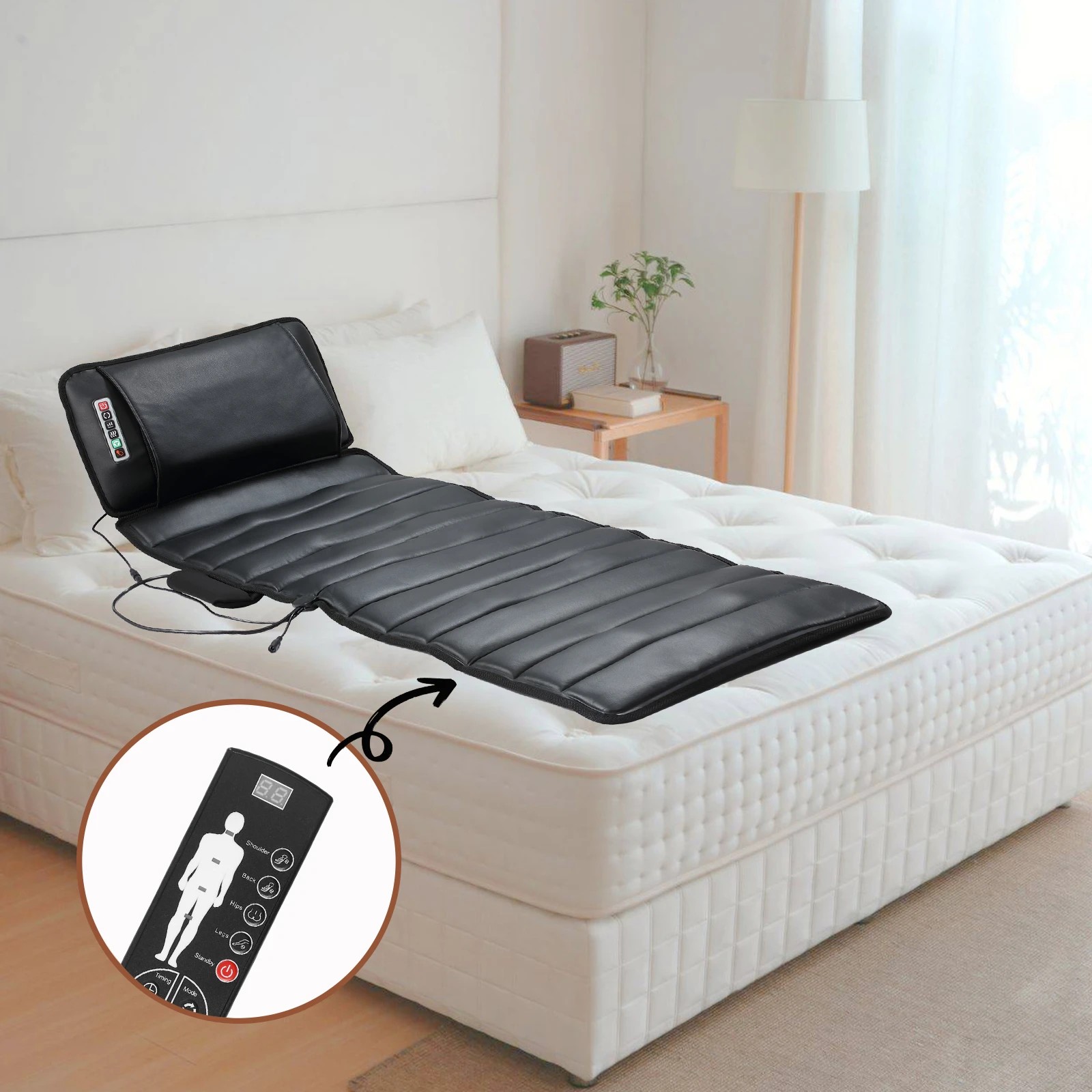 1 HOMASA Full Body Massage Mat Heated Foot Back Massager Shiatsu Vibration Lumbar Support Neck Leg Relax Electric Heating, 1 of 7