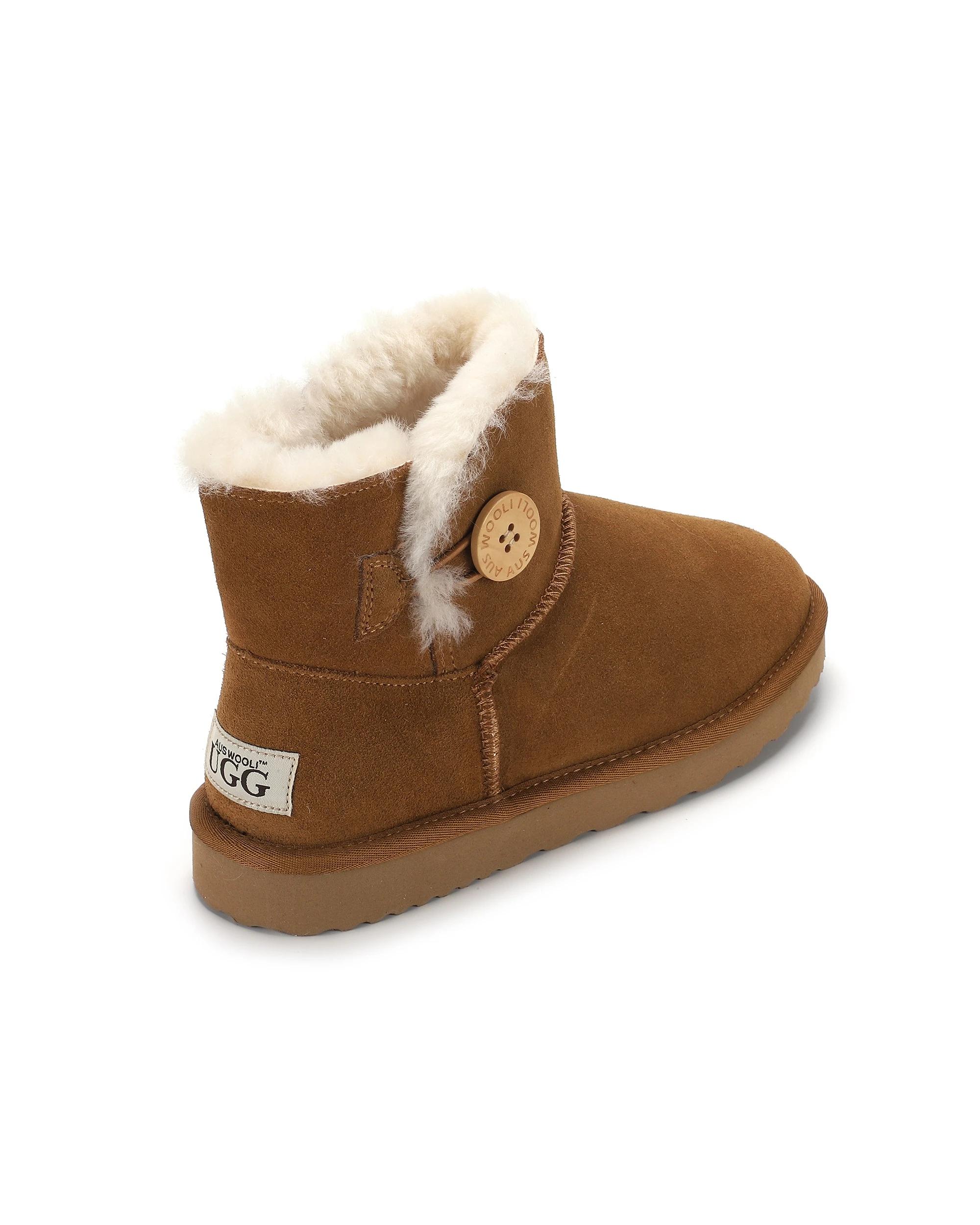 3 AUS WOOLI UGG Chic Short Sheepskin Button Boots TAN, 3 of 5