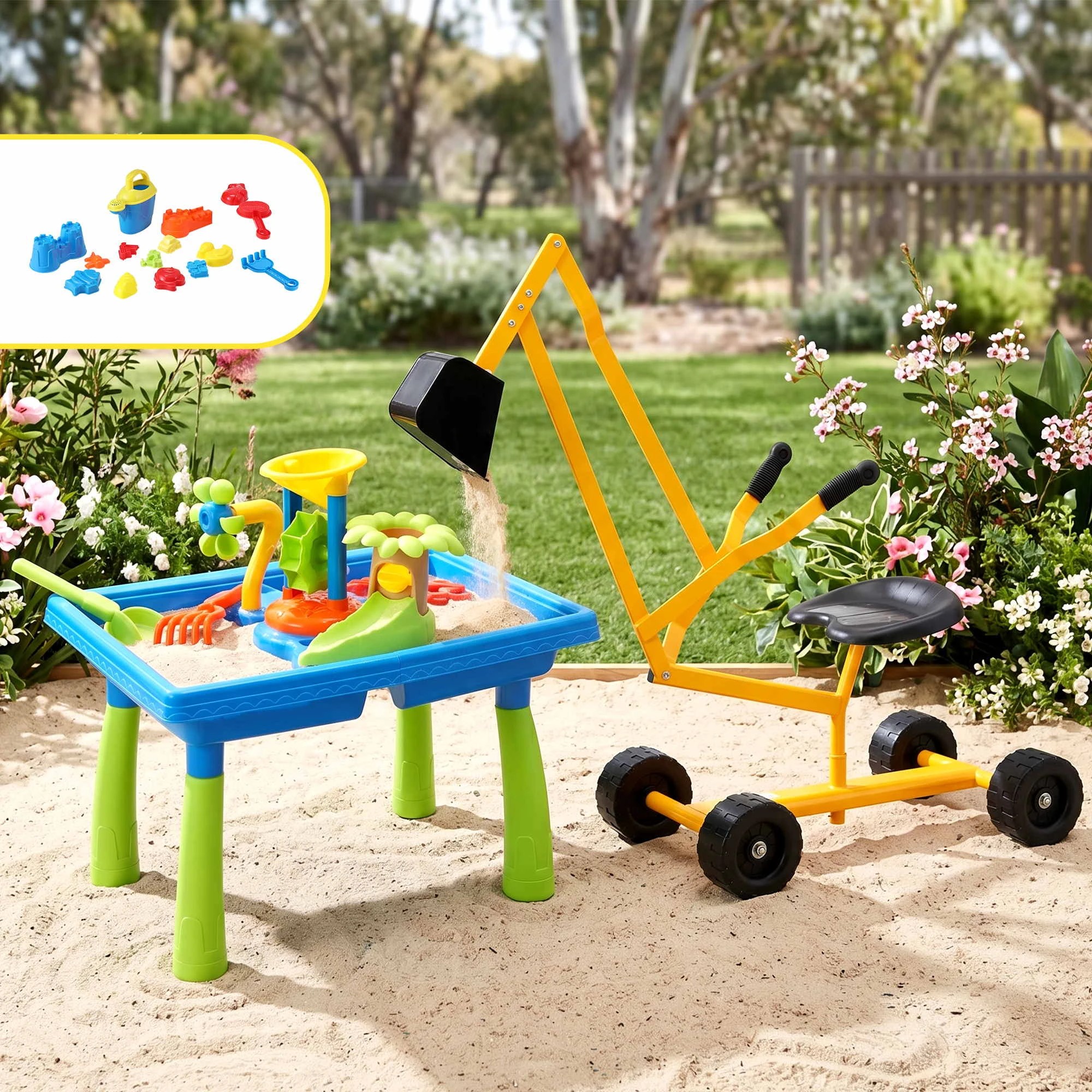 5 Keezi Ride On Digger with Sand and Water Table Sandpit Toys Set, 5 of 9