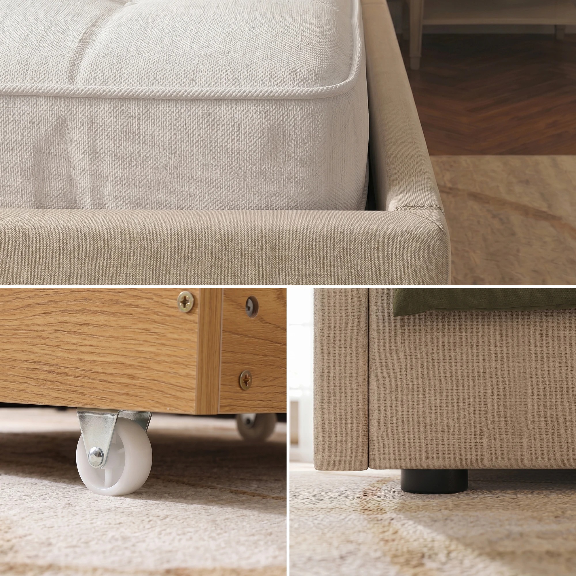 8 Artiss Upholstered Bed Frame with 3 Storage Drawers Wingback Headboard - King Bed - Beige, 8 of 10