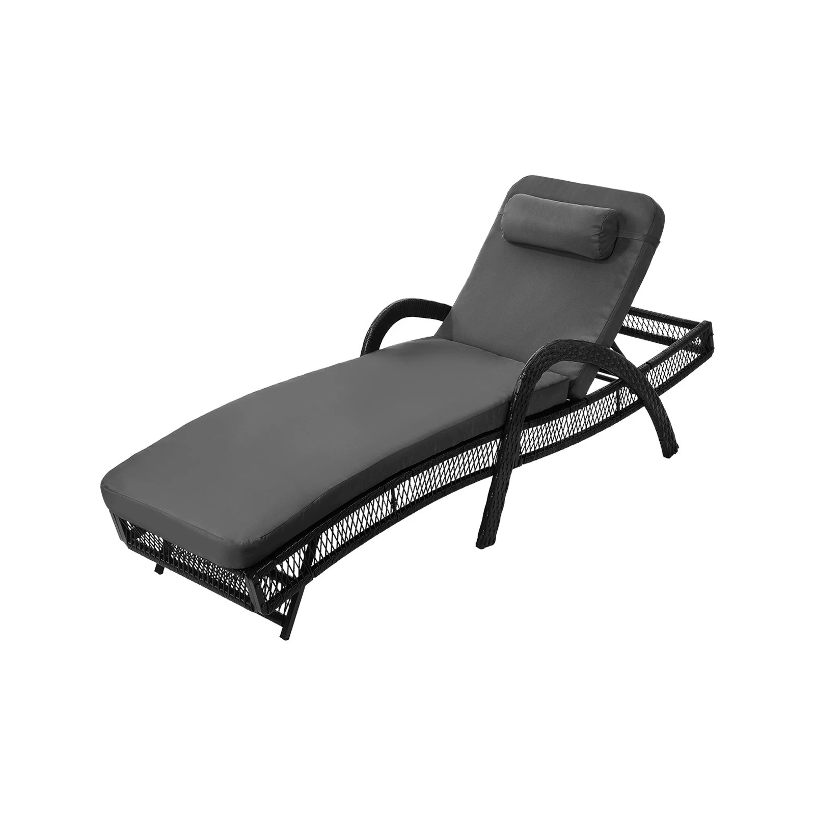 1 Livsip Sun Lounge Wicker Lounger Day Bed - Grey, 1 of 10