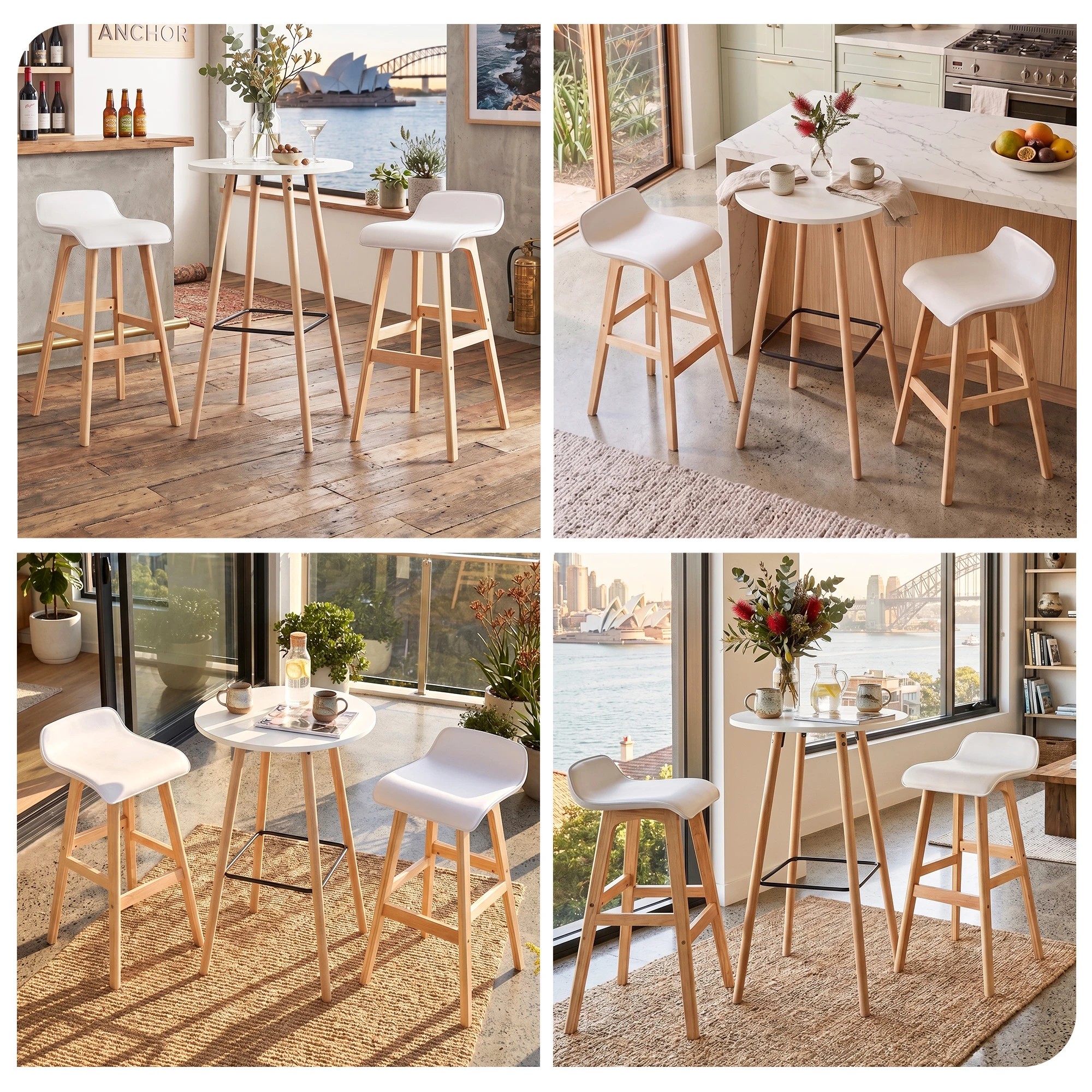 8 Artiss 3 Pcs Bar Table and Stools Set with Cushioned Stools Round Wooden Pub Dining Table - White, 8 of 9