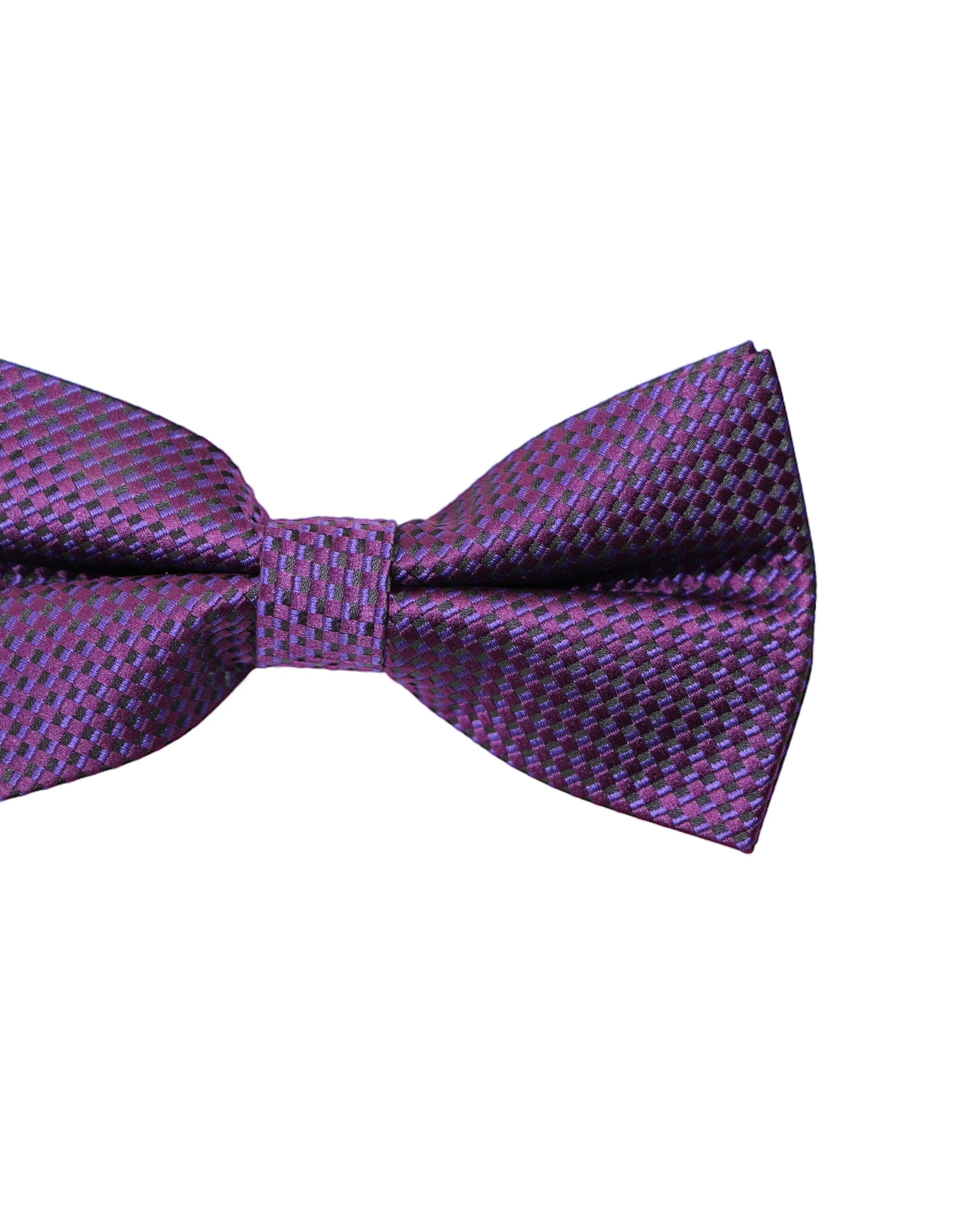 2 Zasel Mens Quality Dark Purple Checkered Patterned Bow Tie, 2 of 2