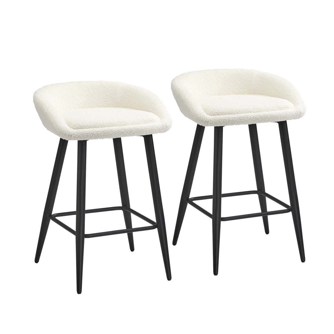 1 Oikiture Bar Stools Set Of 2 Kitchen Dining Chairs Counter Stool Boucle
 - White, 1 of 9