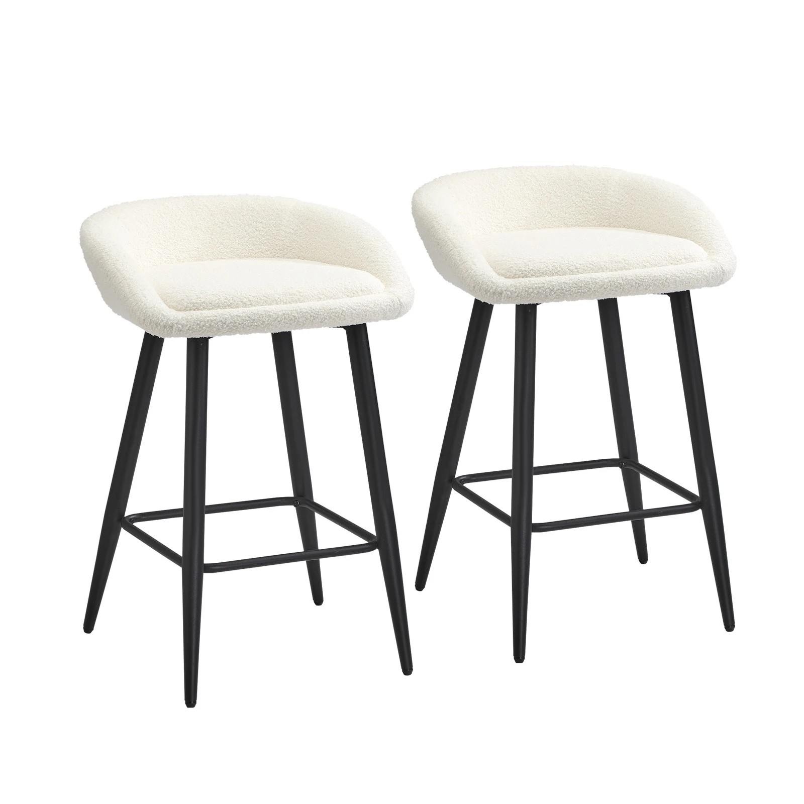 1 Oikiture Bar Stools Set Of 2 Kitchen Dining Chairs Counter Stool Boucle
 - White, 1 of 9