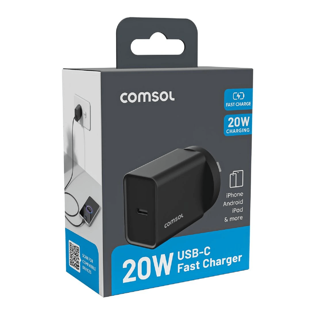 2 Comsol USB-C Wall Charger 20W Black, 2 of 5