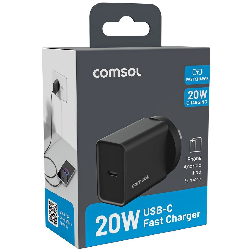 2 Comsol USB-C Wall Charger 20W Black, 2 of 5