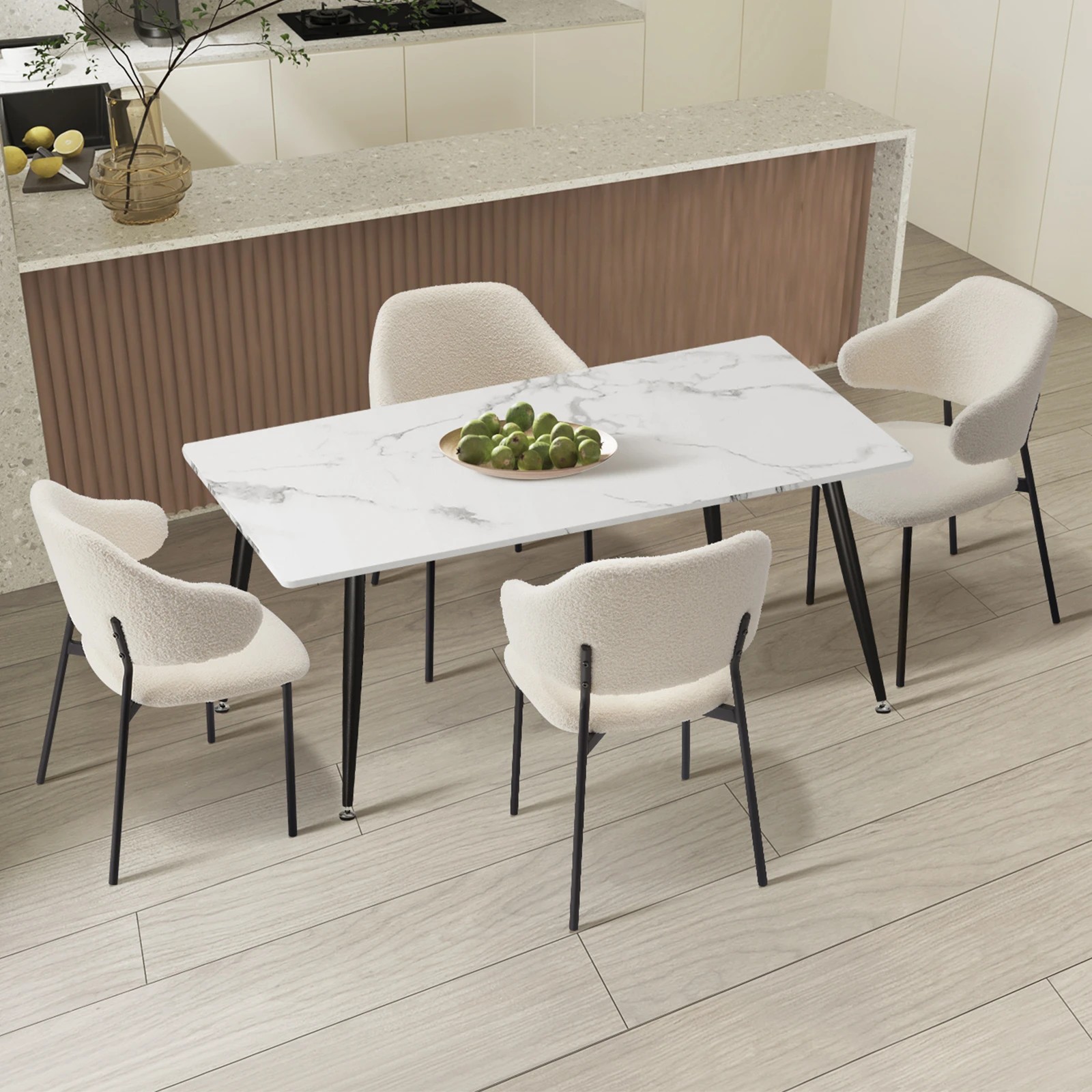 3 Oikiture 120cm Rectangle Dining Table with 4PCS Dining Chairs Sherpa - Multi, 3 of 9