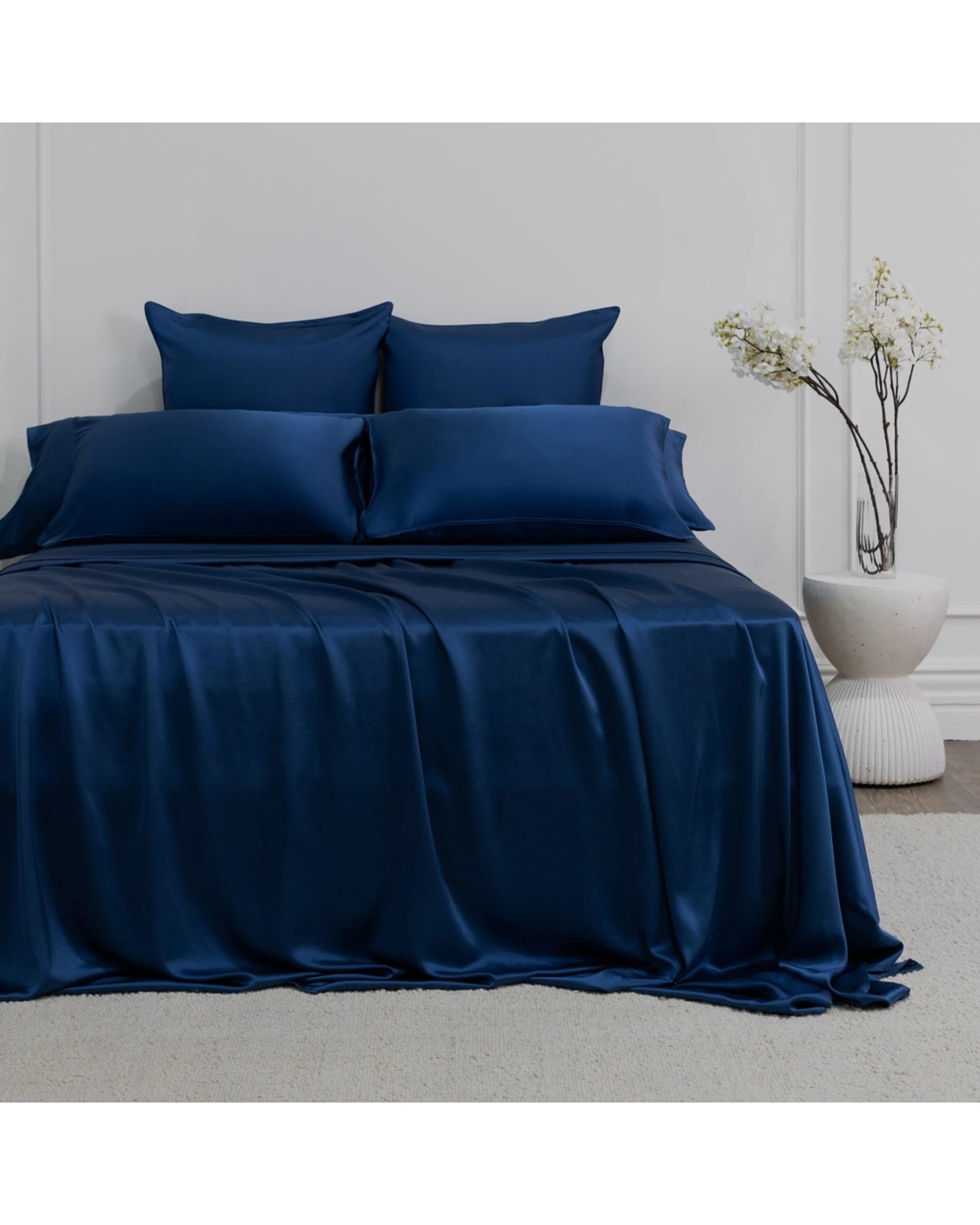 1 Bedding co Sheet Set 100% Mulberry Silk 22 Momme Navy - King Bed - Blue, 1 of 8
