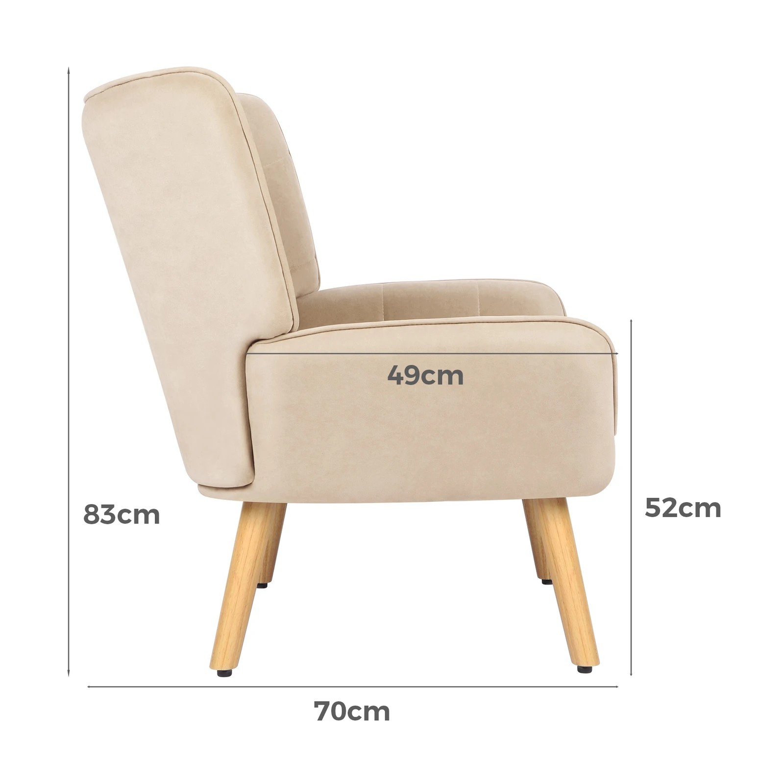 7 Alfordson Armchair Accent Chair Upholstered Lounge Sofa Tub Couch Velvet - Beige, 7 of 9