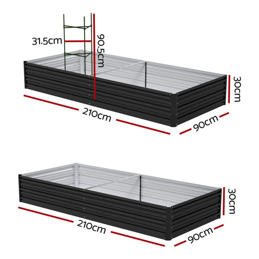 2 Green Fingers Raised Garden Bed 2 Pcs 210x90cm Planter Box Container Galvanised Metal Outdoor - Grey, 2 of 5