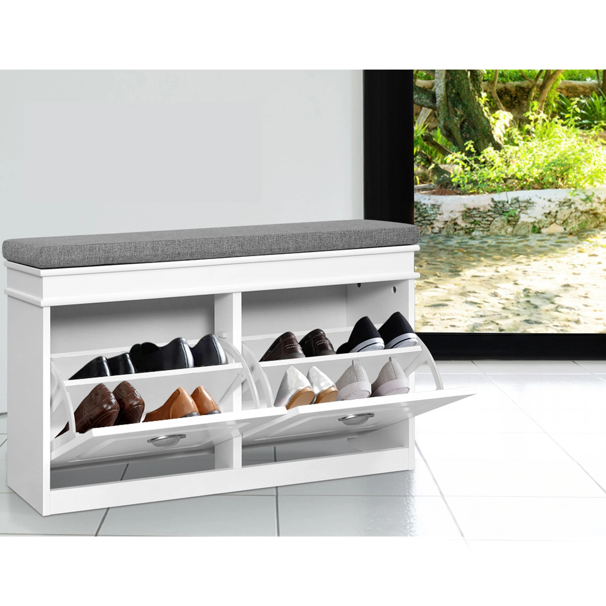 5 Artiss Shoe Cabinet Bench Set Storage Organiser with Flip Drawer Hallway Living Room - White, 5 of 7