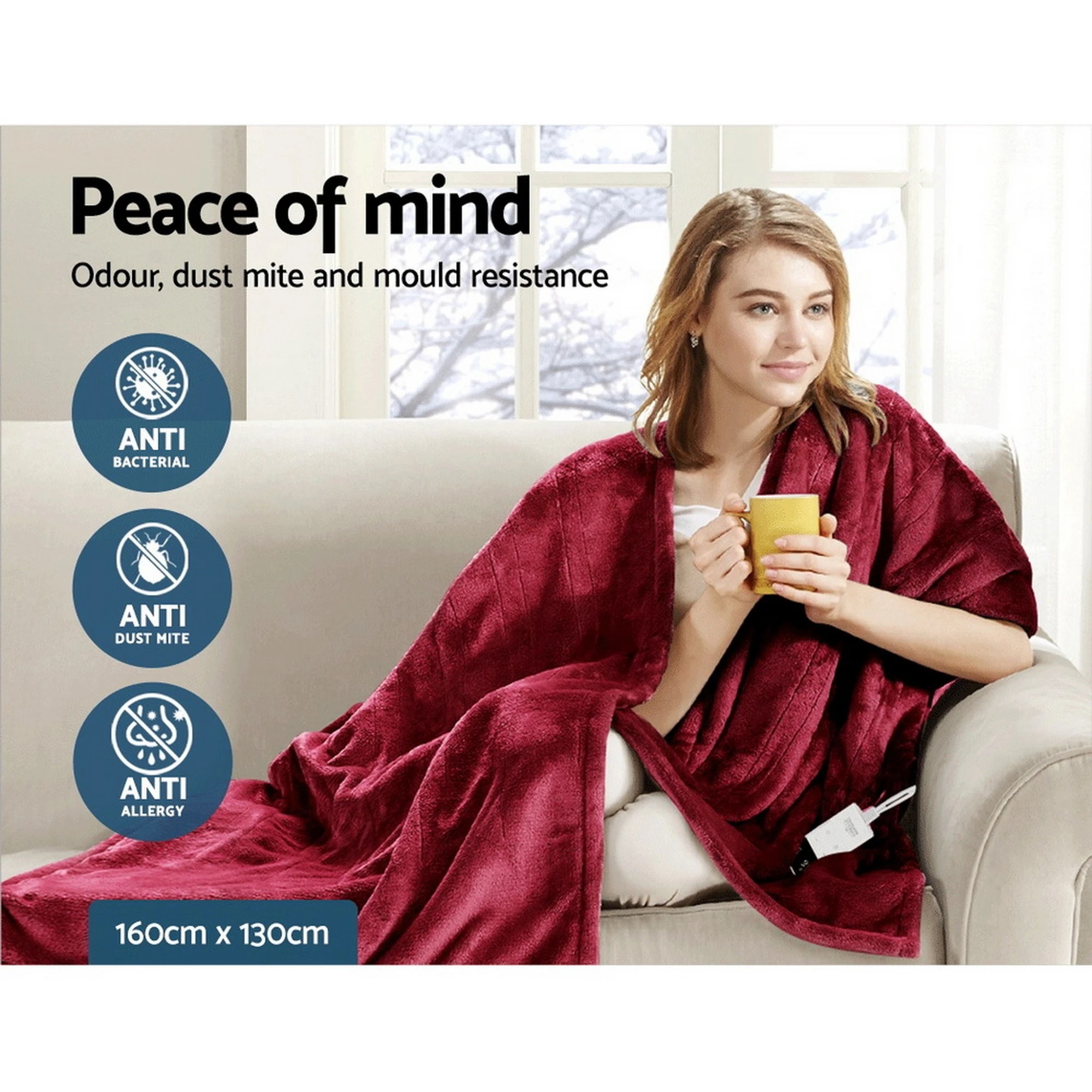 8 Giselle Electric Throw Rug Heated Blanket Fleece - Red, 8 of 10