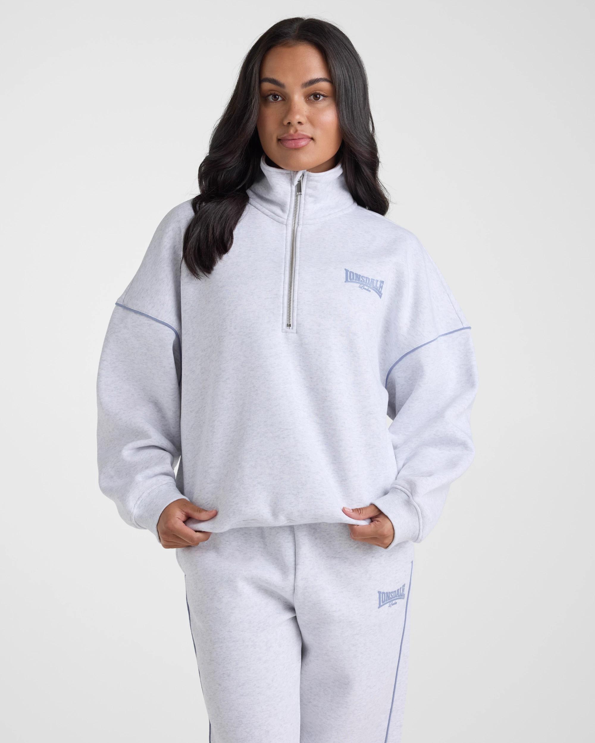 1 Lonsdale London 1/4 Zip Sweat ‑ Dusty Pink WHITE MARLE, 1 of 6
