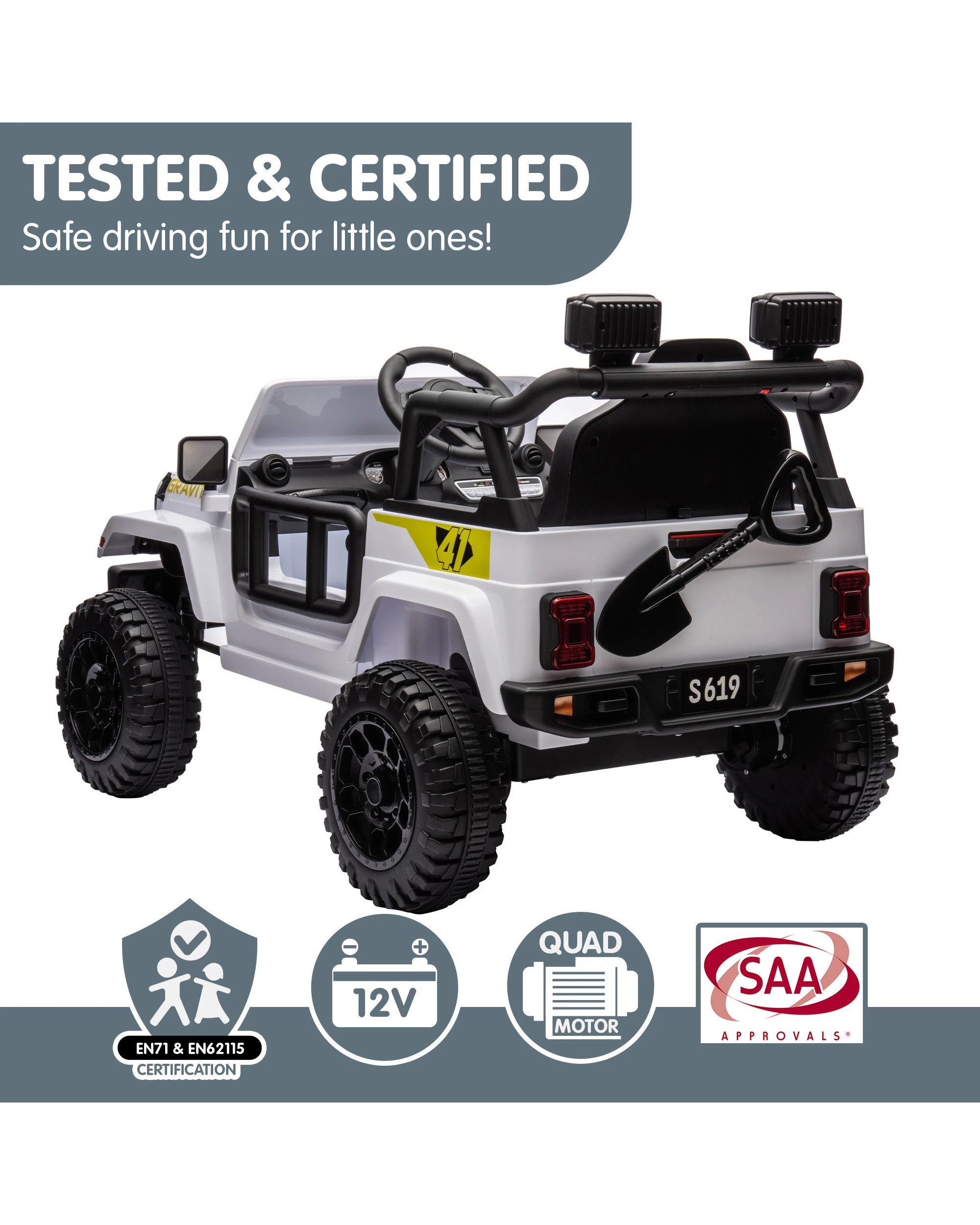 3 Kahuna S619 Gravity Kids Electric Ride On Car - White, 3 of 10