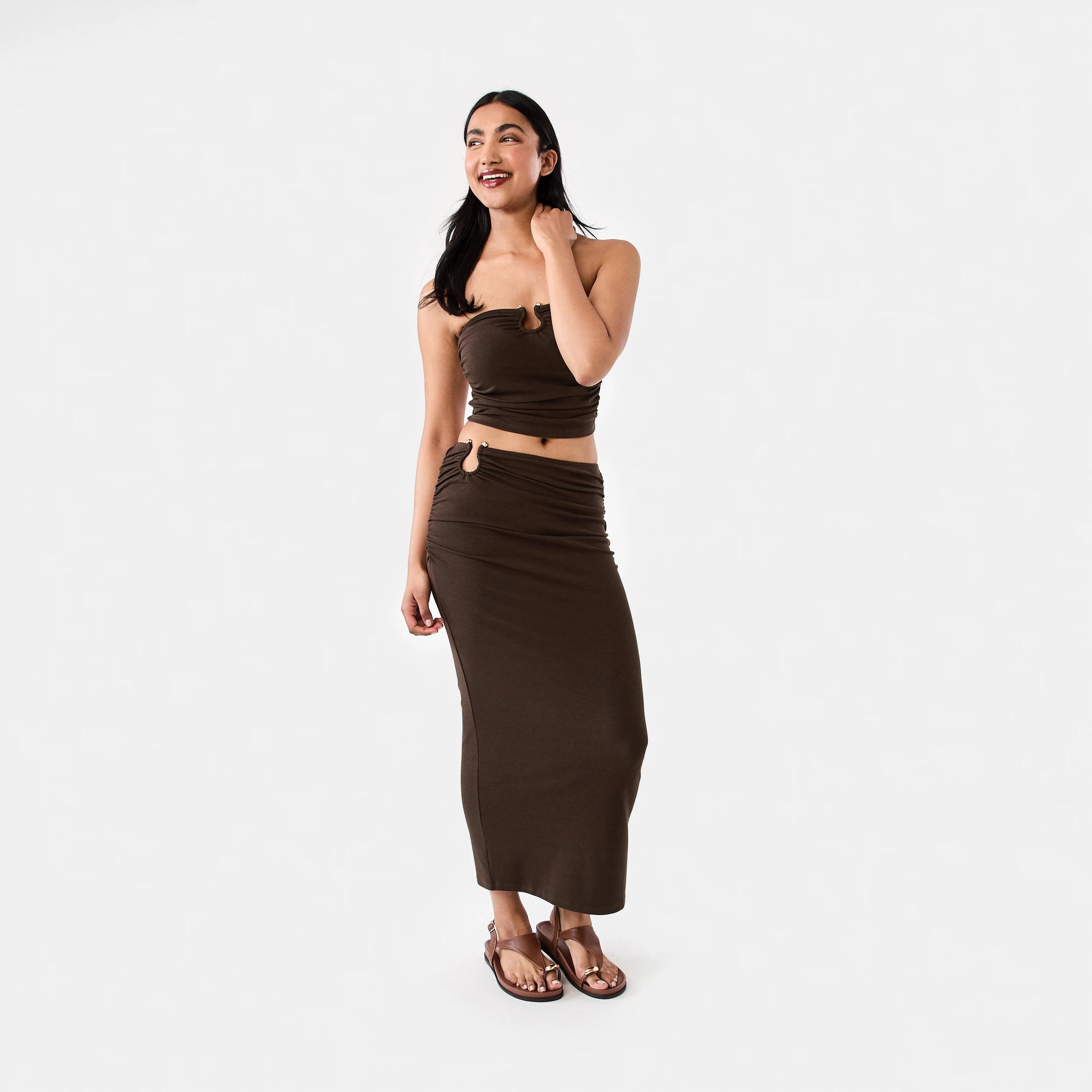 3 Trim Jersey Maxi Skirt Melt Brown, 3 of 5