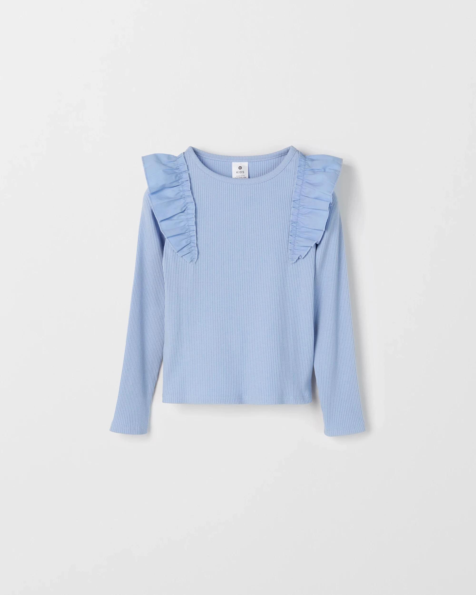 1 Target Kids Australian Cotton Long Sleeve Ribbed Fashion T-Shirt SOLID BLUE, 1 of 1