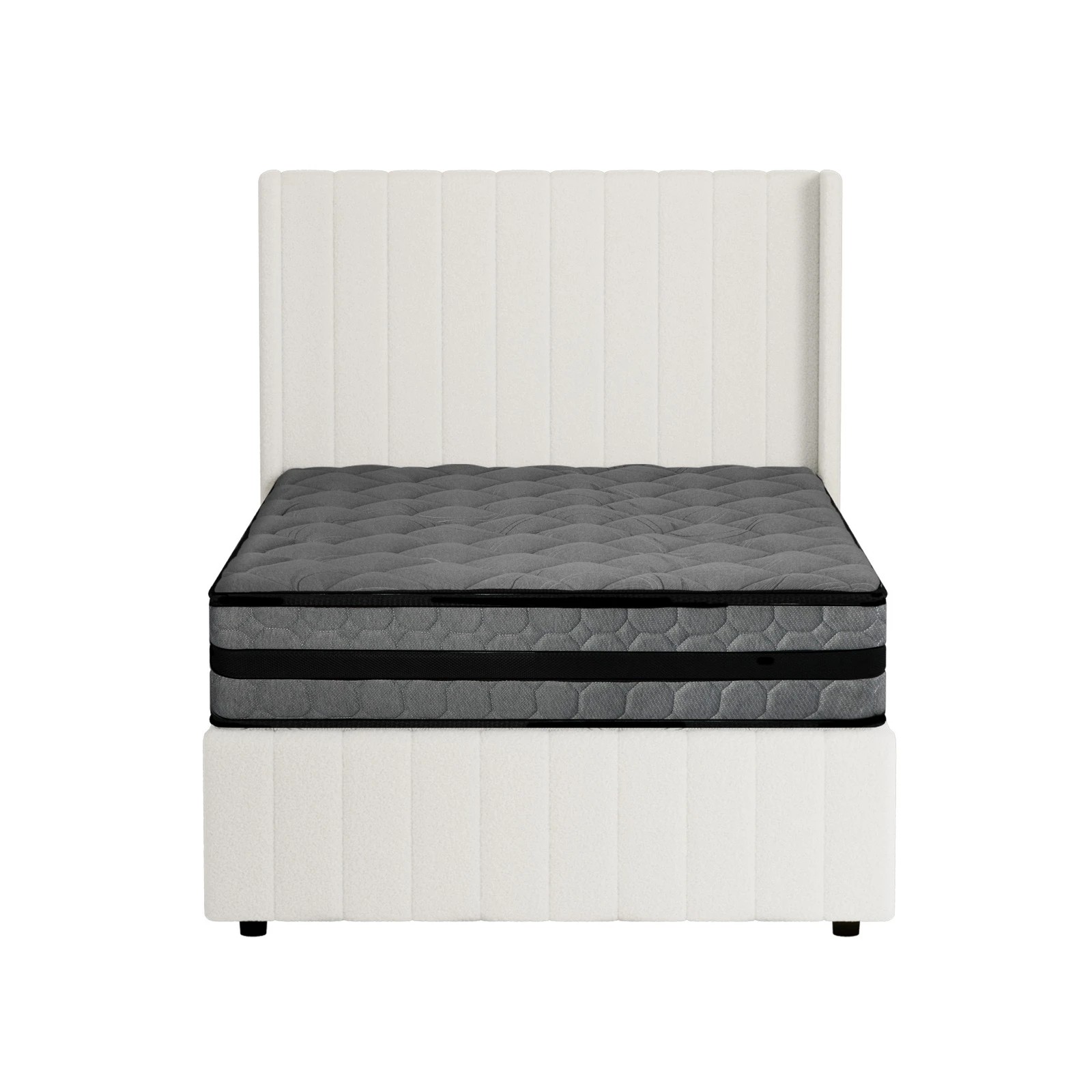 8 Oikiture Bed Frame King Single Gas Lift Storage Boucle Beds W/ Mattress Set BILY - White, 8 of 8