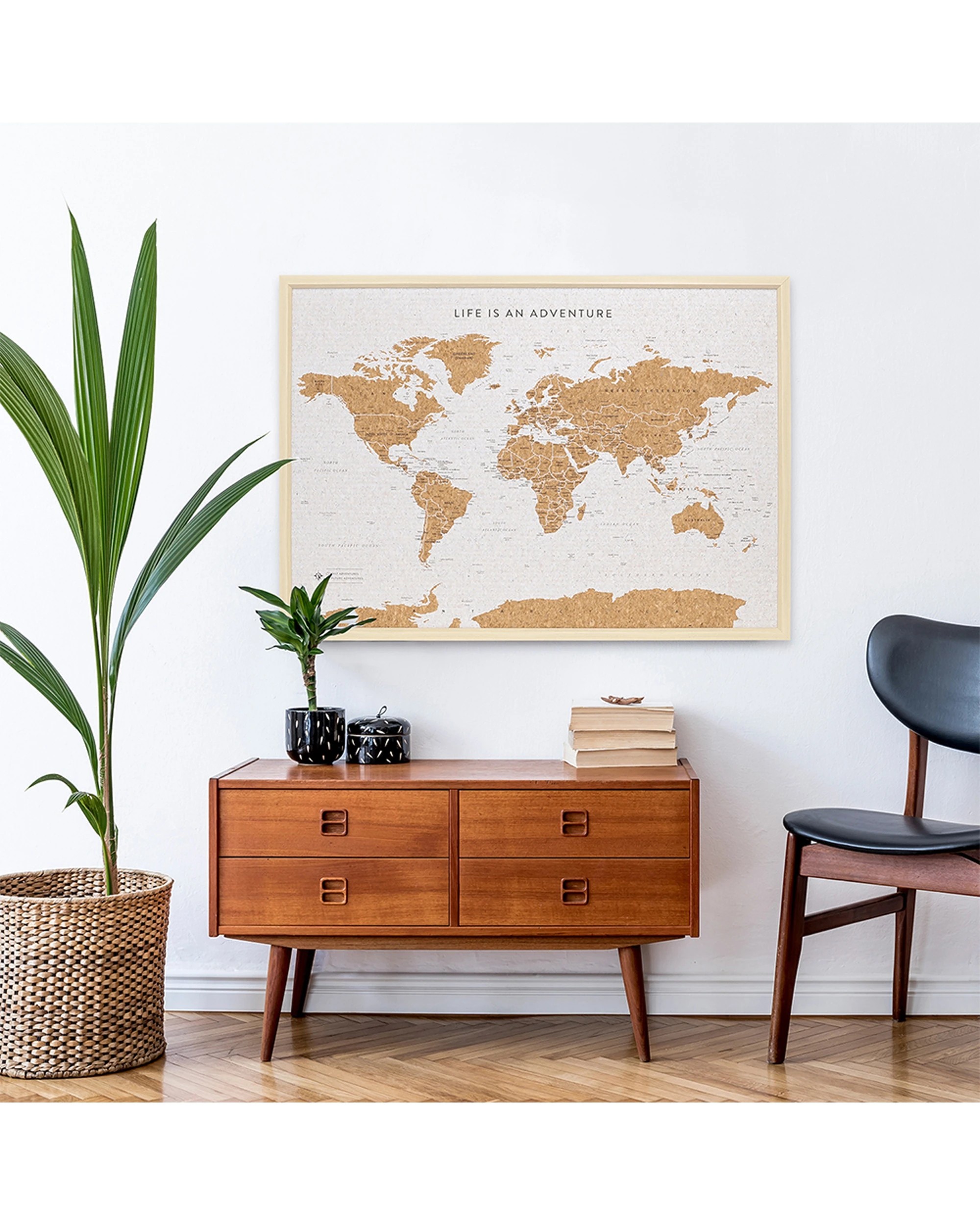 3 Splosh Travel Framed Cork Board World Map Wall Decor With Hook Pins & Stand Large 93.5cm - Multi, 3 of 3