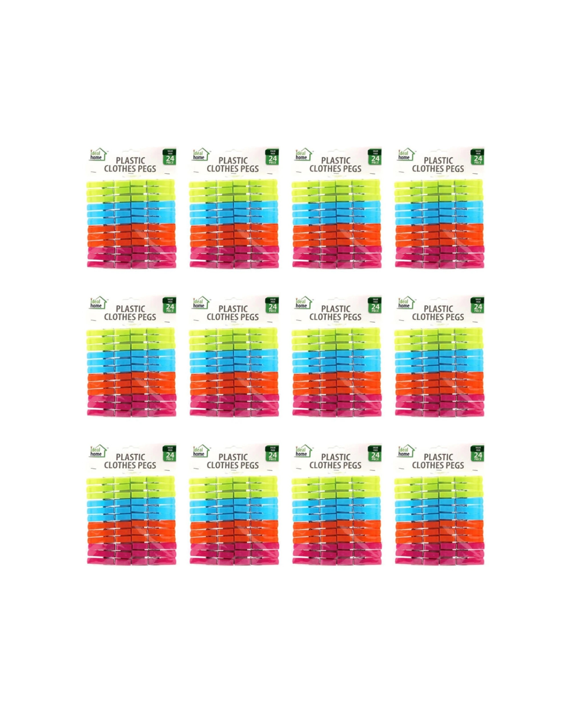 1 Ideal Home 12x 24pc Plastic Cloth Pegs Laundry Hanging Clips Clamp Lightweight - Multi, 1 of 2