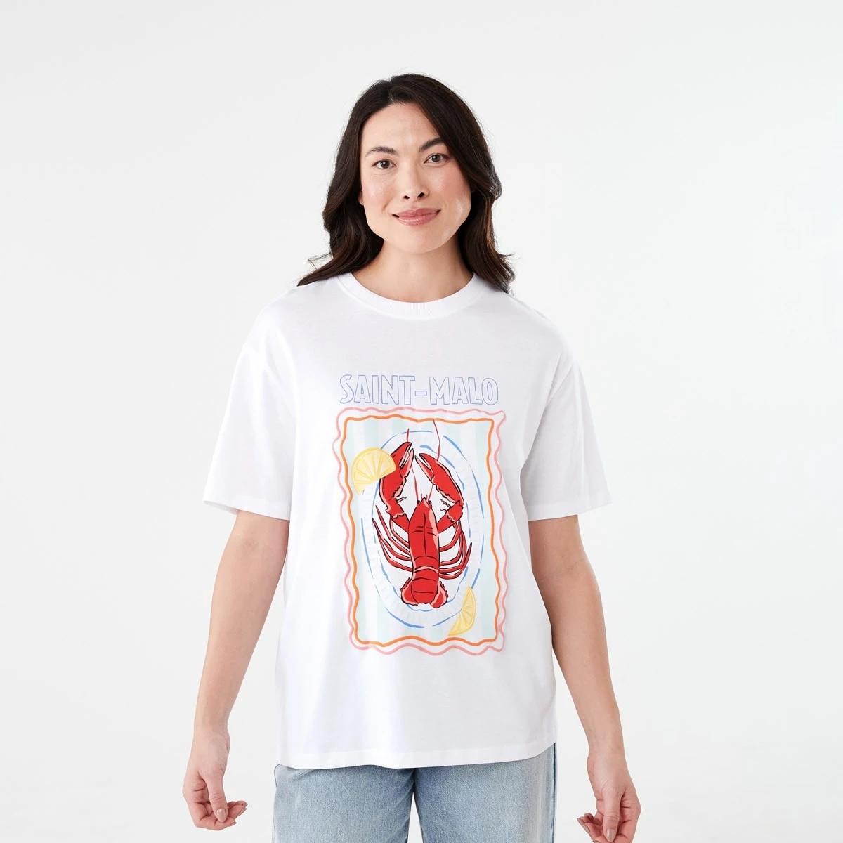 1 Short Sleeve Oversized Boyfriend T-shirt SAINT MALO WHITE, 1 of 5