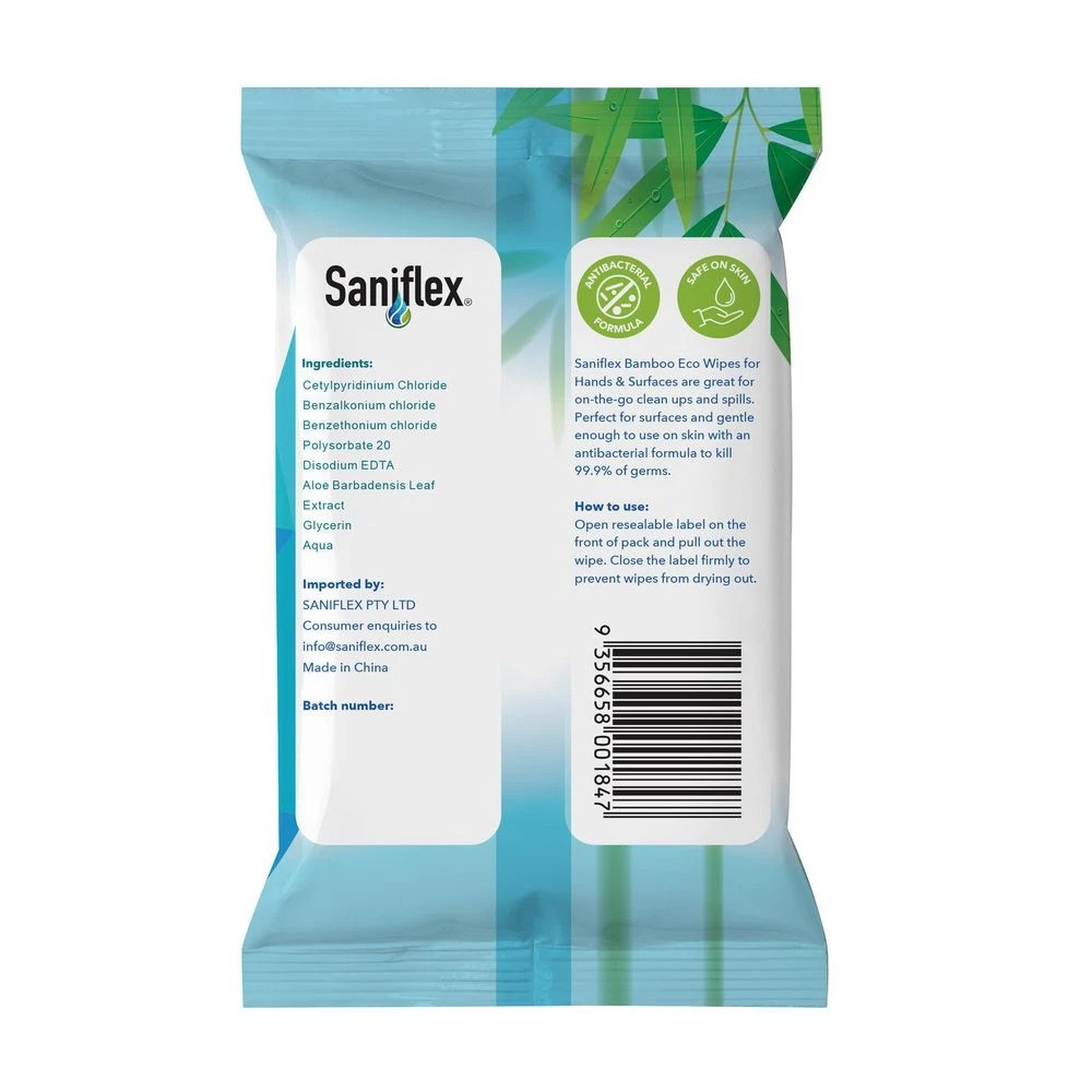 2 Saniflex Bamboo Antibacterial Hand and Surface Wipes 15 Pack, 2 of 2