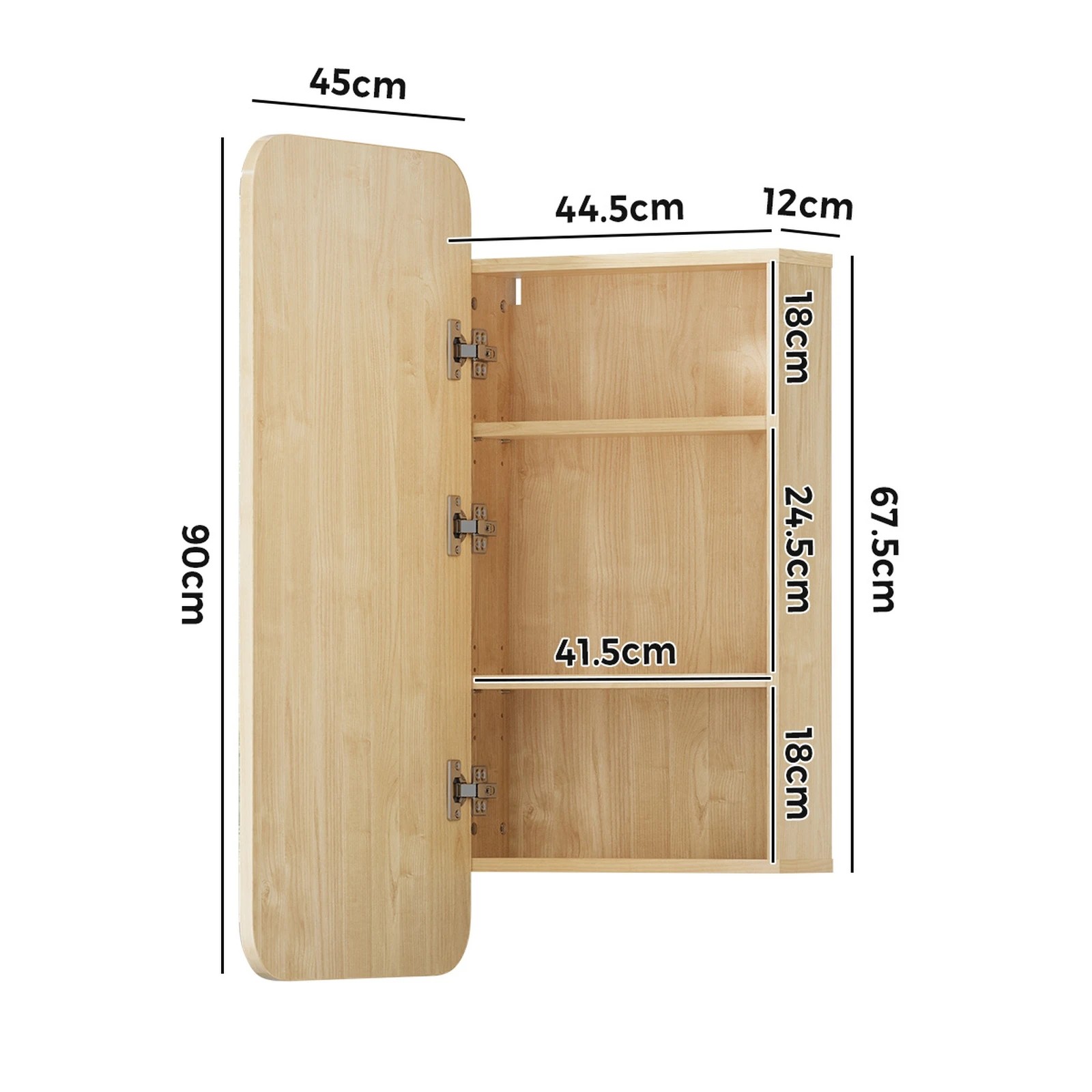 2 Welba Bathroom Mirror Cabinet Organiser 3-Tier Adjustable Shelves Makeup - Natural, 2 of 8