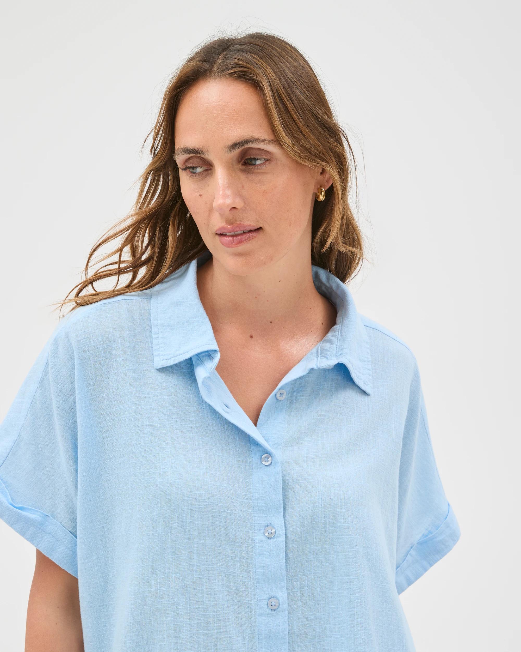 3 Target Woman Resort Short Sleeve Cord Detail Shirt BLUE, 3 of 6