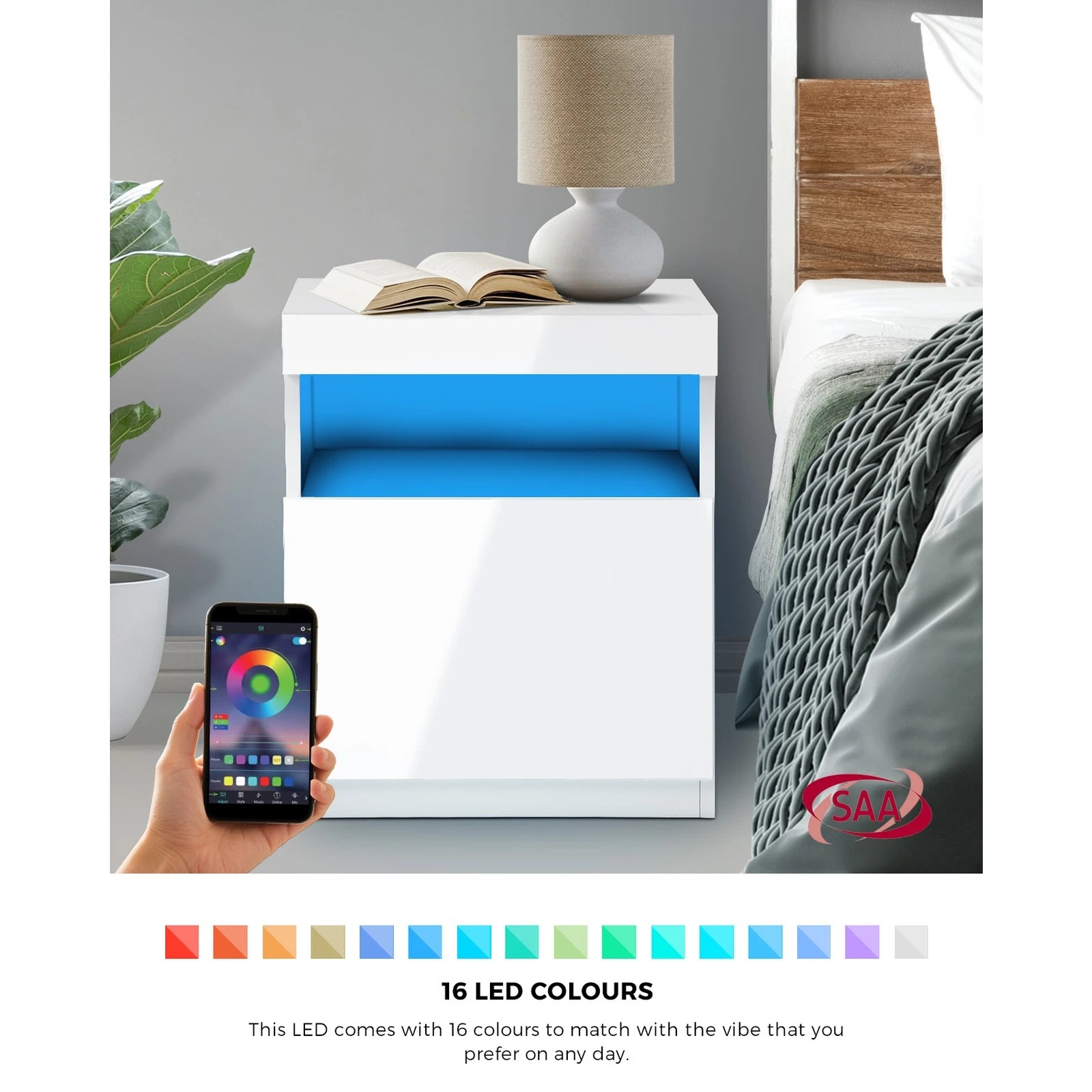 3 Oikiture Bedside Table Led Nightstand Shelf Storage Cabinet
 - White, 3 of 10