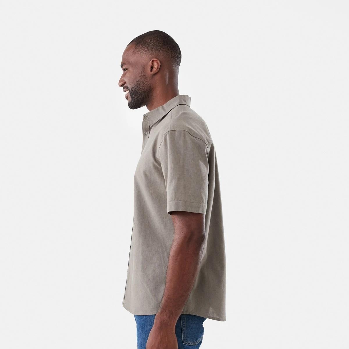 2 Short Sleeve Cotton Linen Shirt EAGLE BROWN, 2 of 5