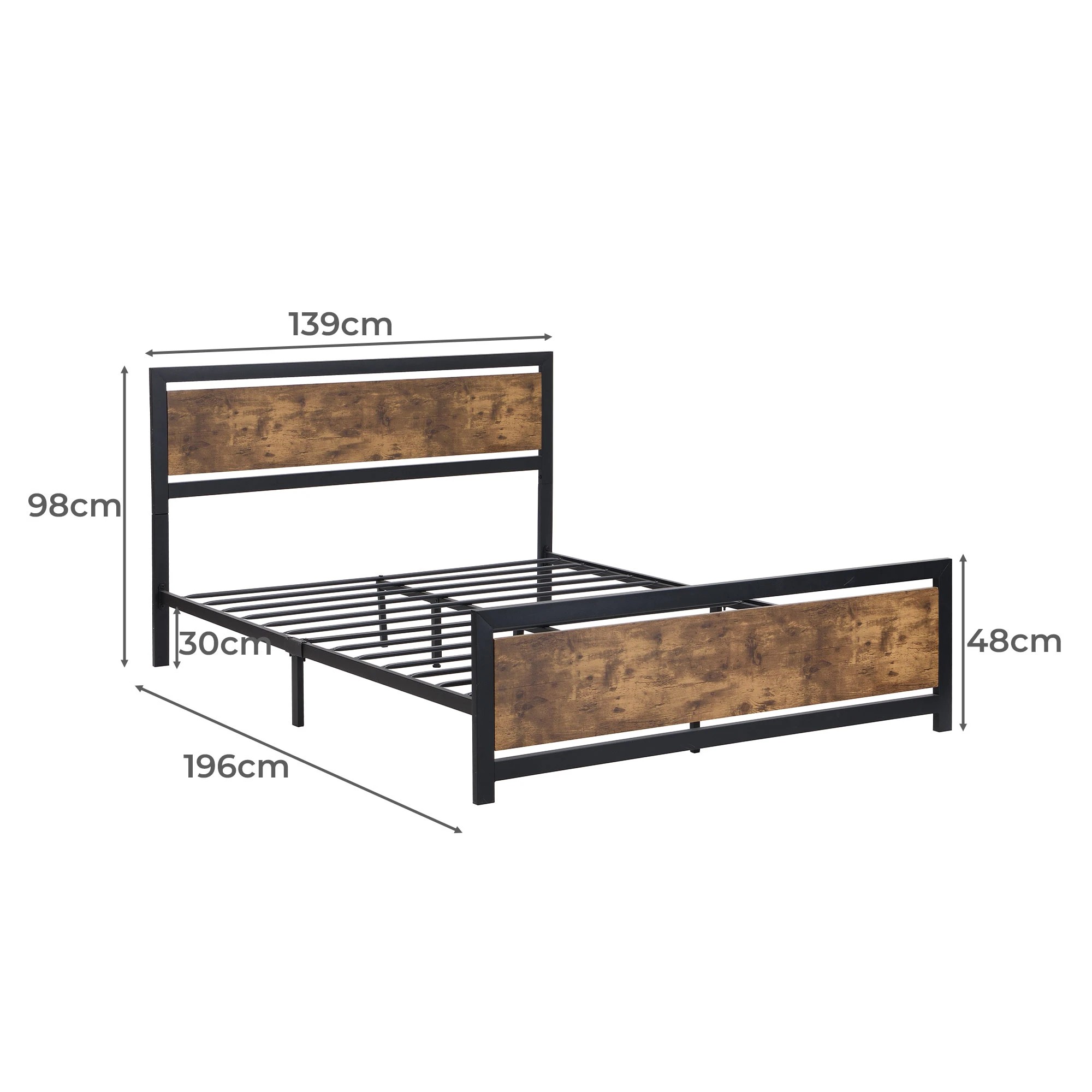 3 Levede Double Size Metal Bed Frame Wooden Brown Headboard Industrial, 3 of 5