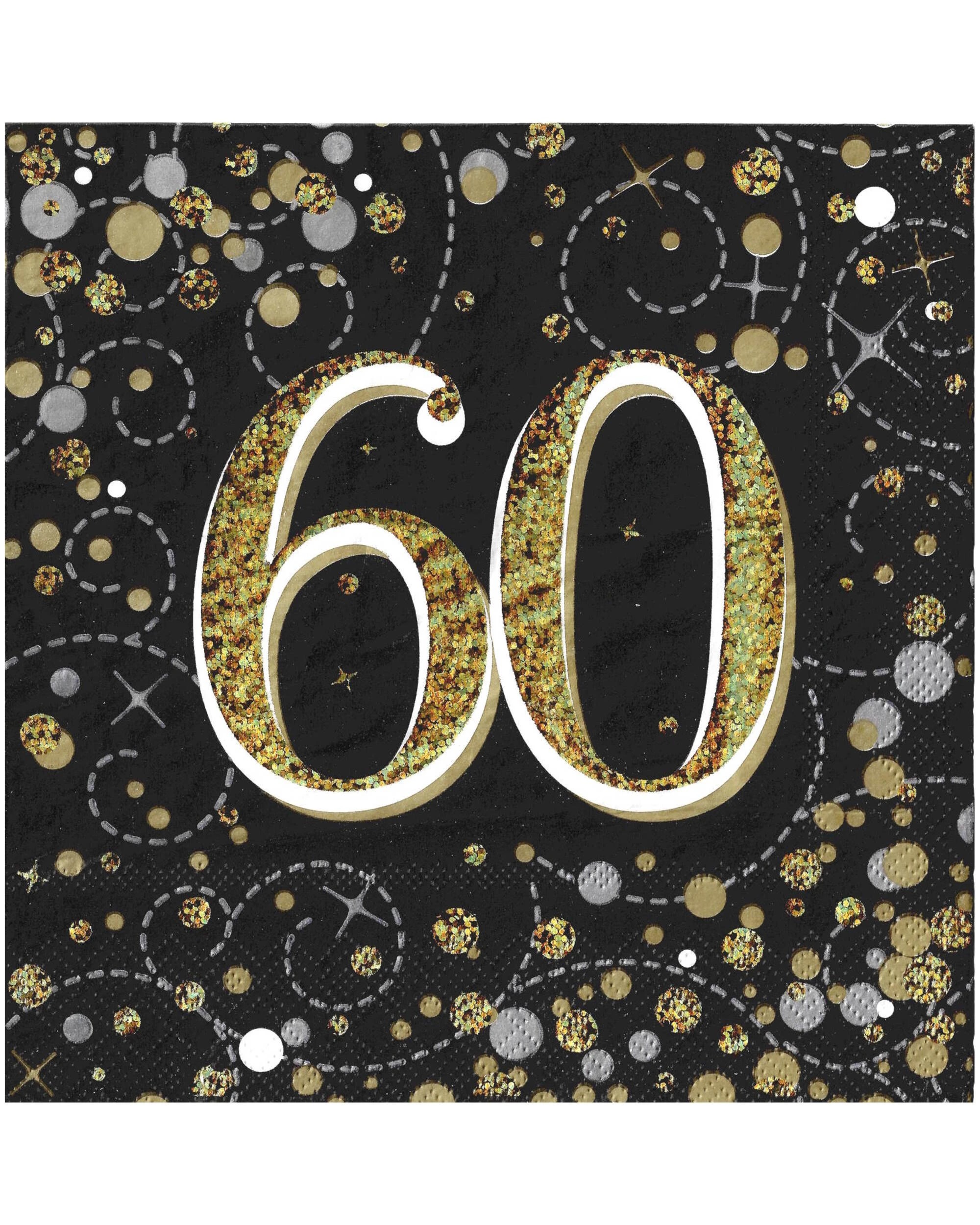 1 Alpen Sparkling Fizz 60th Holographic Large Napkins / Serviettes Pack of 16 - Black and Gold, 1 of 1