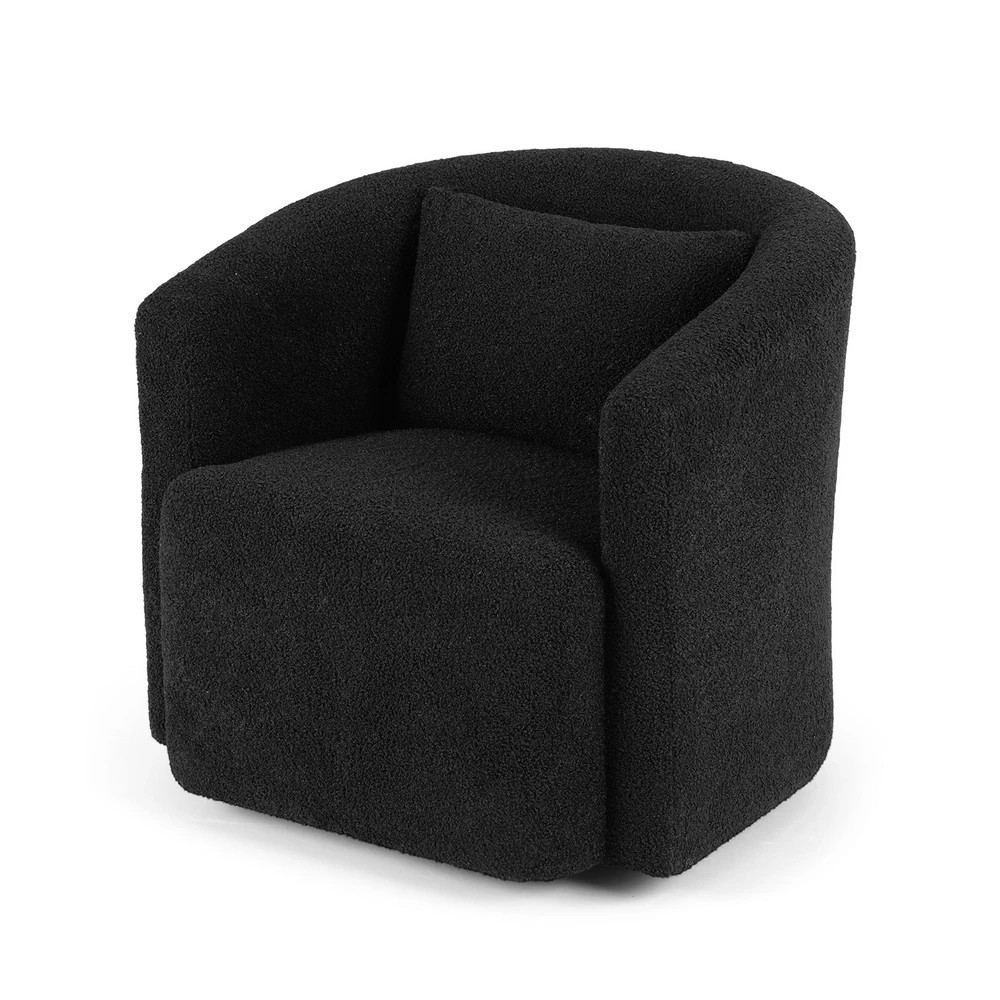 1 Artiss Swivel Chair Round Armchair Sherpa Fleece - Black, 1 of 6