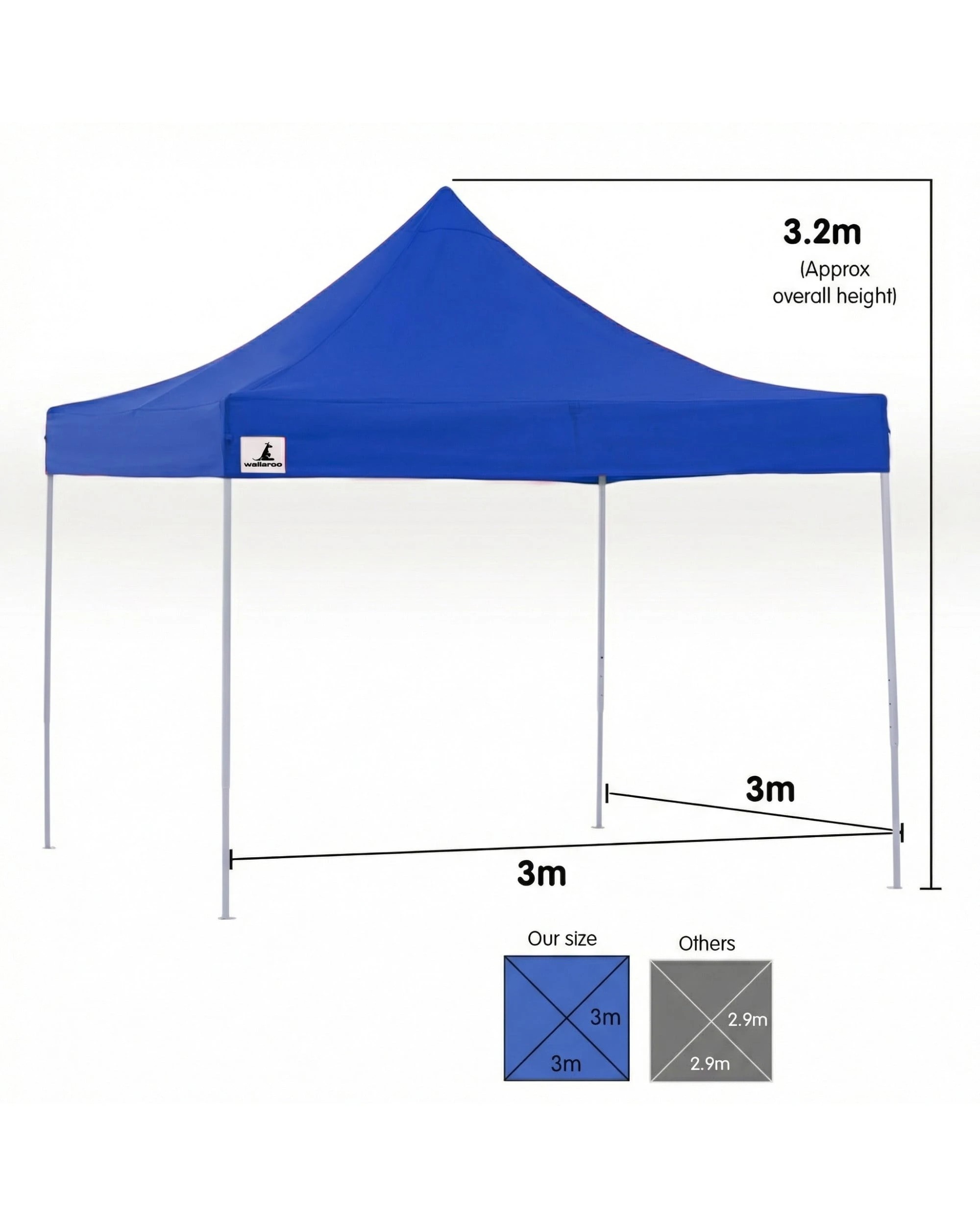 4 Wallaroo 3m x3m Outdoor Gazebo Folding Party Tent Marquee Canopy Camping Beach - Blue, 4 of 10