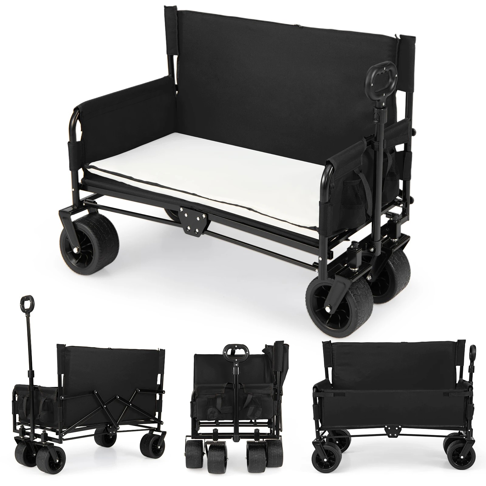 1 Costway 2in1 Picnic Wagon Cart Camping Bench Seat Folding Utility Trolley w/Cushions - Black, 1 of 1