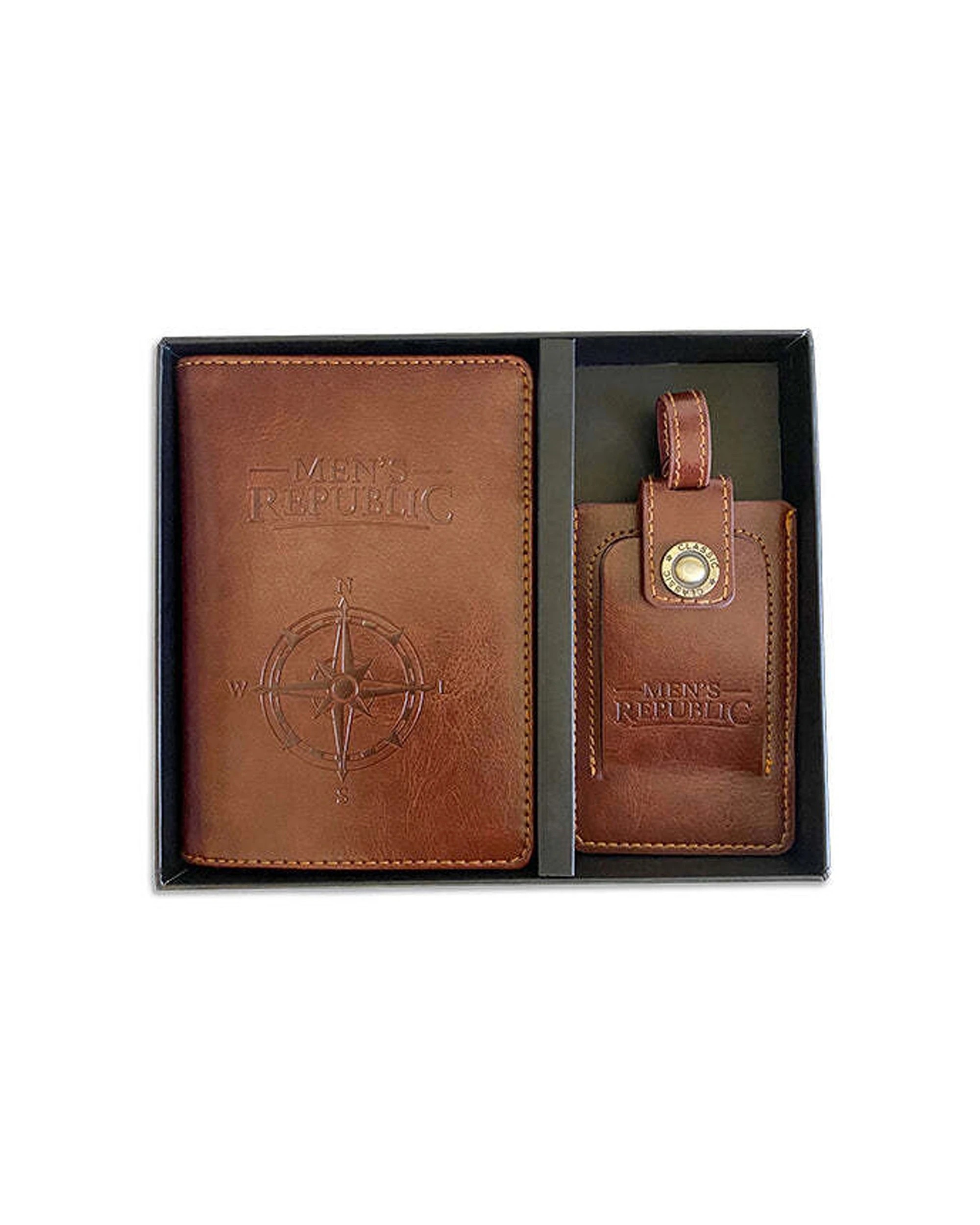 1 Mens Republic Travel Wallet And Luggage Tag Set Faux Leather With Wristlet - Brown, 1 of 6