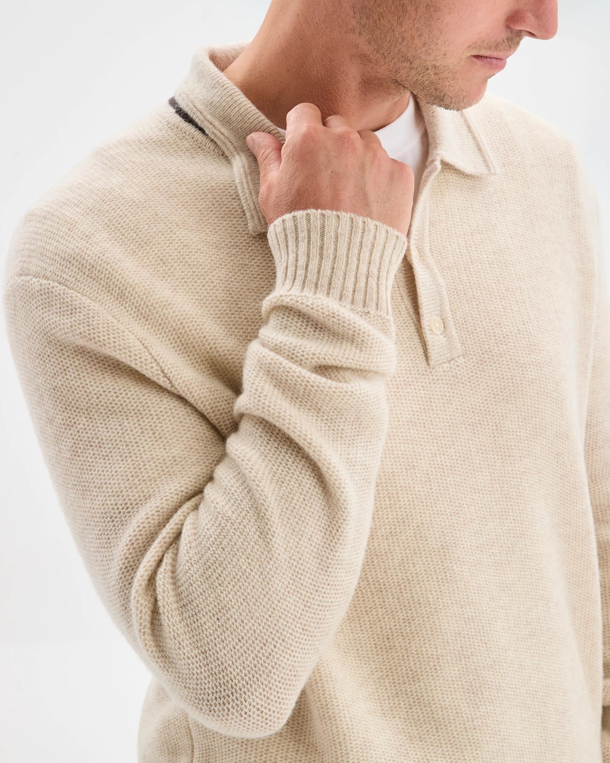 6 Target Man Lambswool Long Sleeve Knit Polo Top OATMARLE, 6 of 7