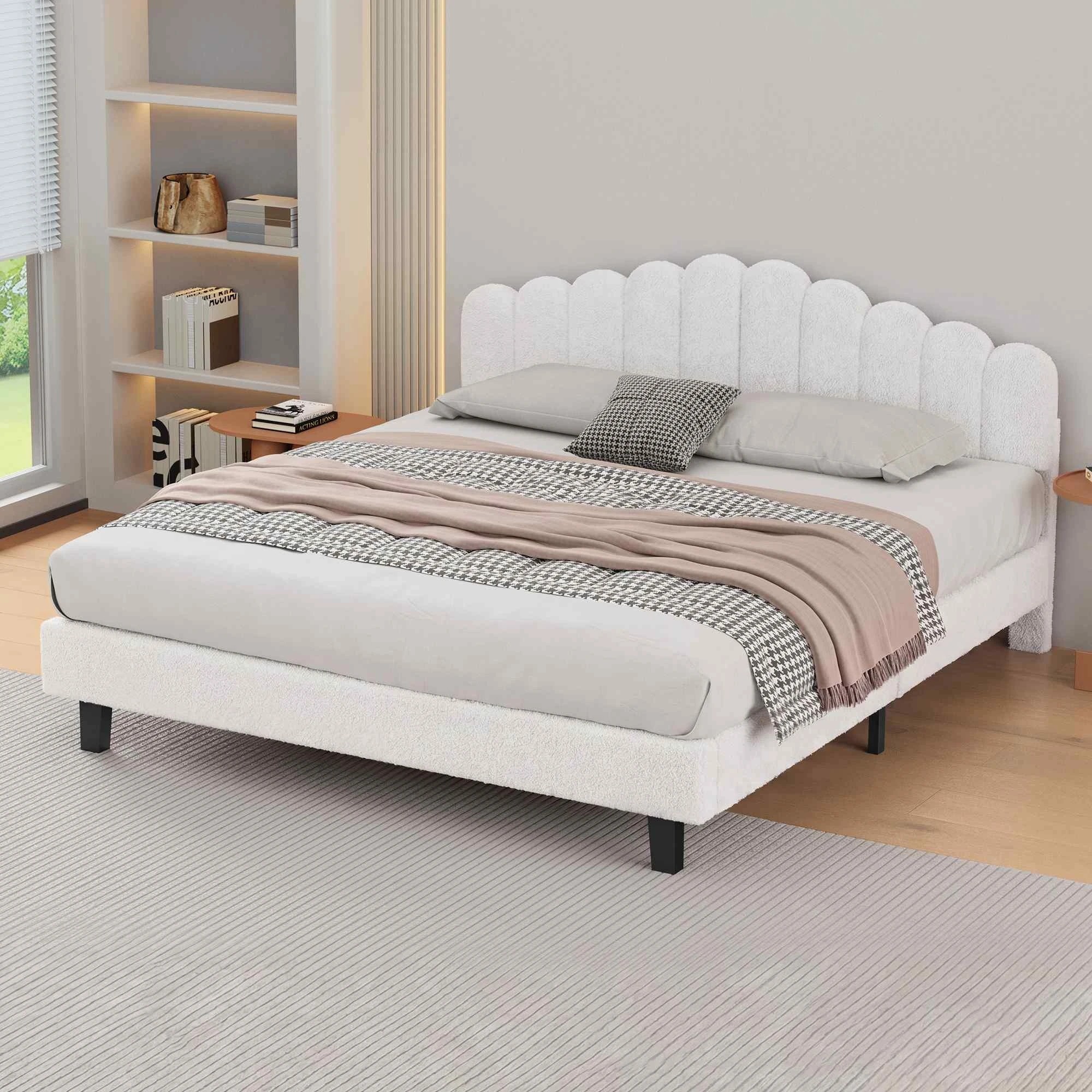 8 Alfordson Bed Frame King Size Boucle Mattress Base - White, 8 of 10