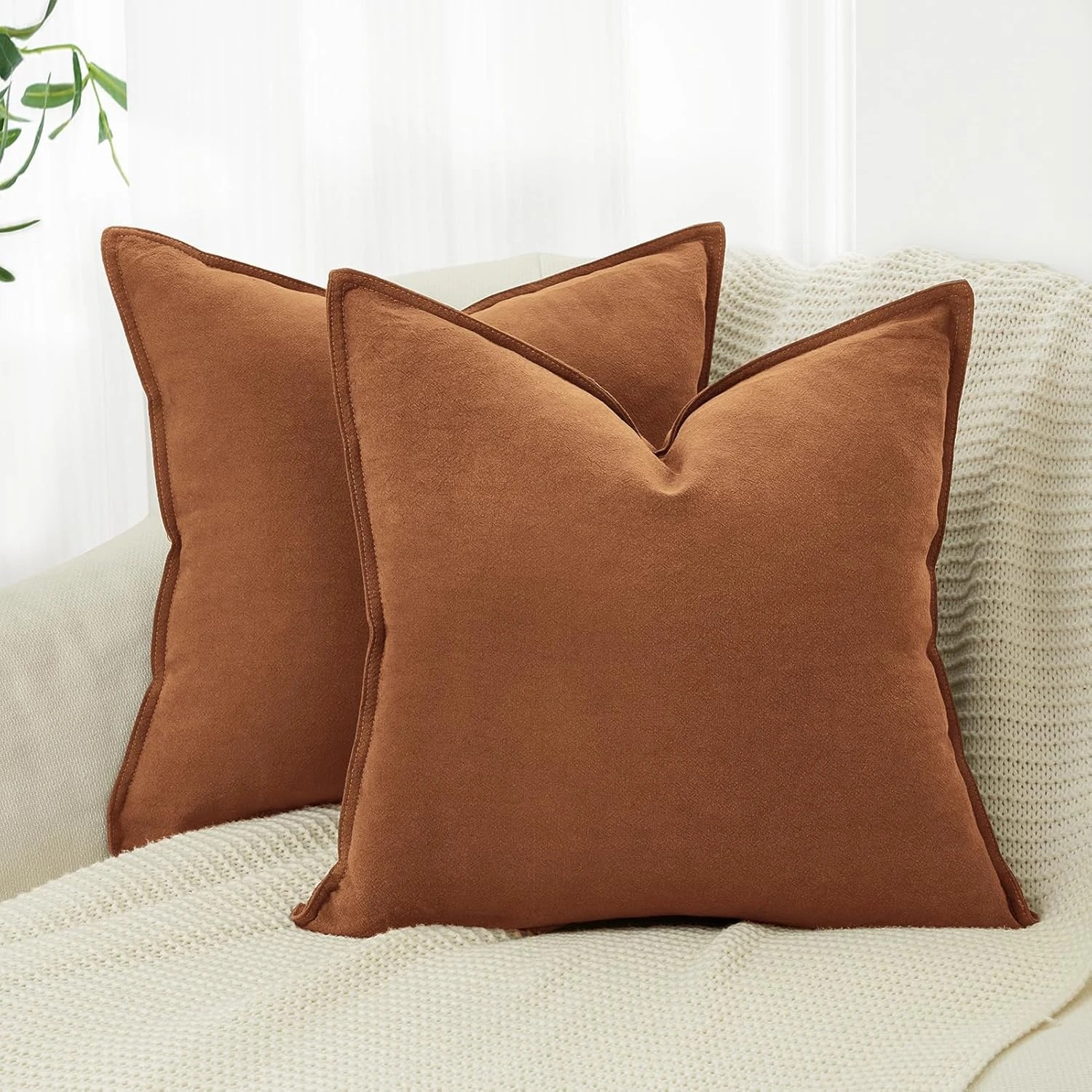 1 Gioia Casa 2-Pack Linen-Cotton Blend Cushion Covers 45x45cm - Terracotta, 1 of 3