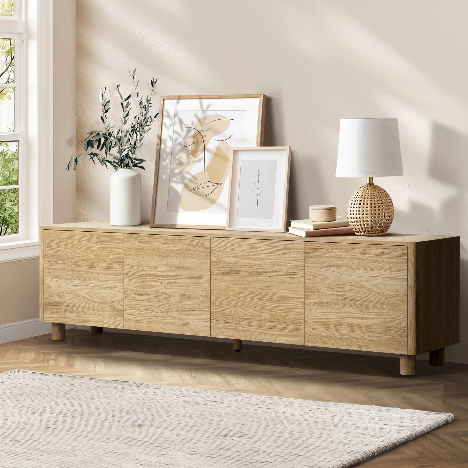 3 Oikiture TV Cabinet Entertainment Unit 180cm 4 Doors, 3 of 10