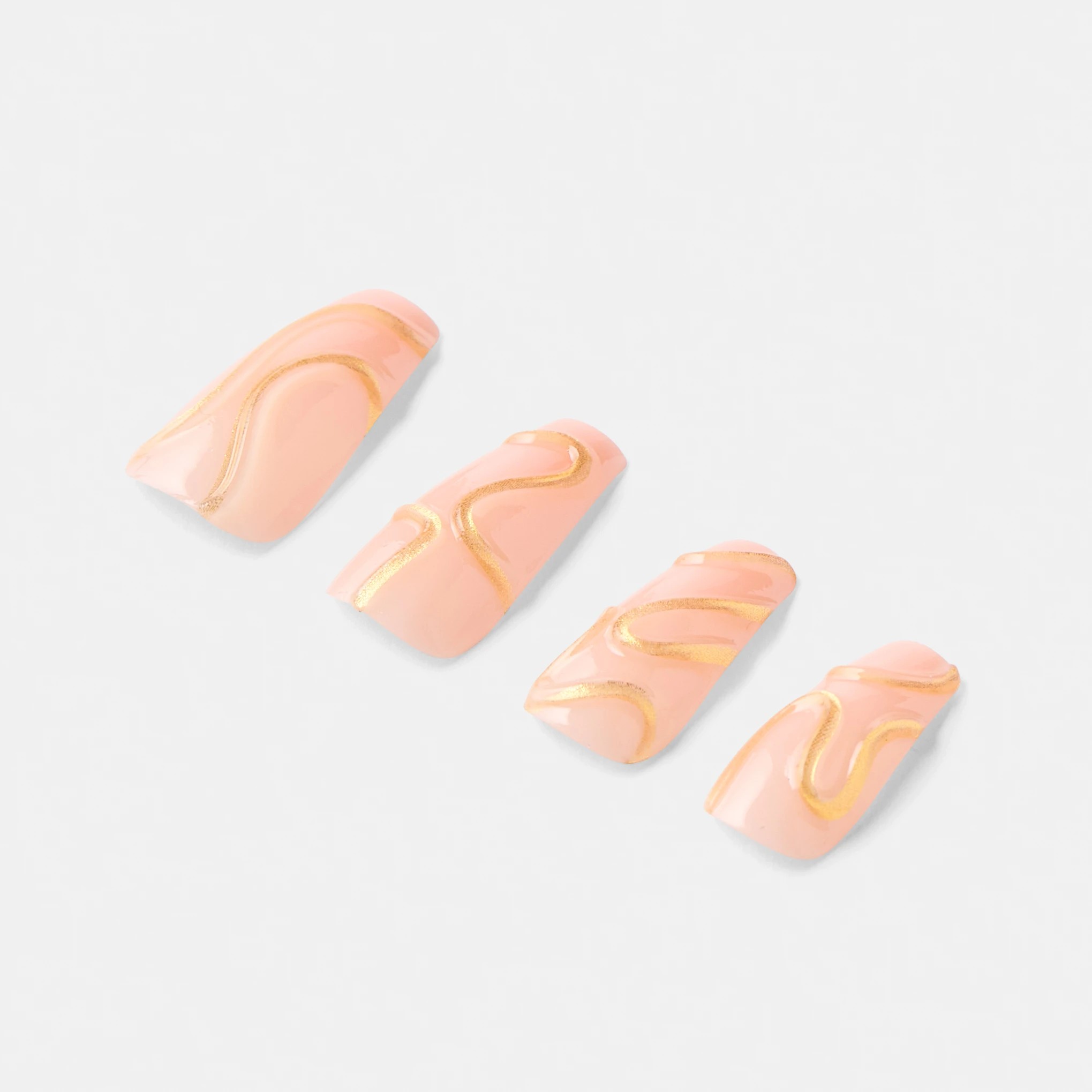 5 OXX Cosmetics 24 Pack Artificial Nails with Adhesive - Squareletto Shape, 3D Gold Swirl, 5 of 5