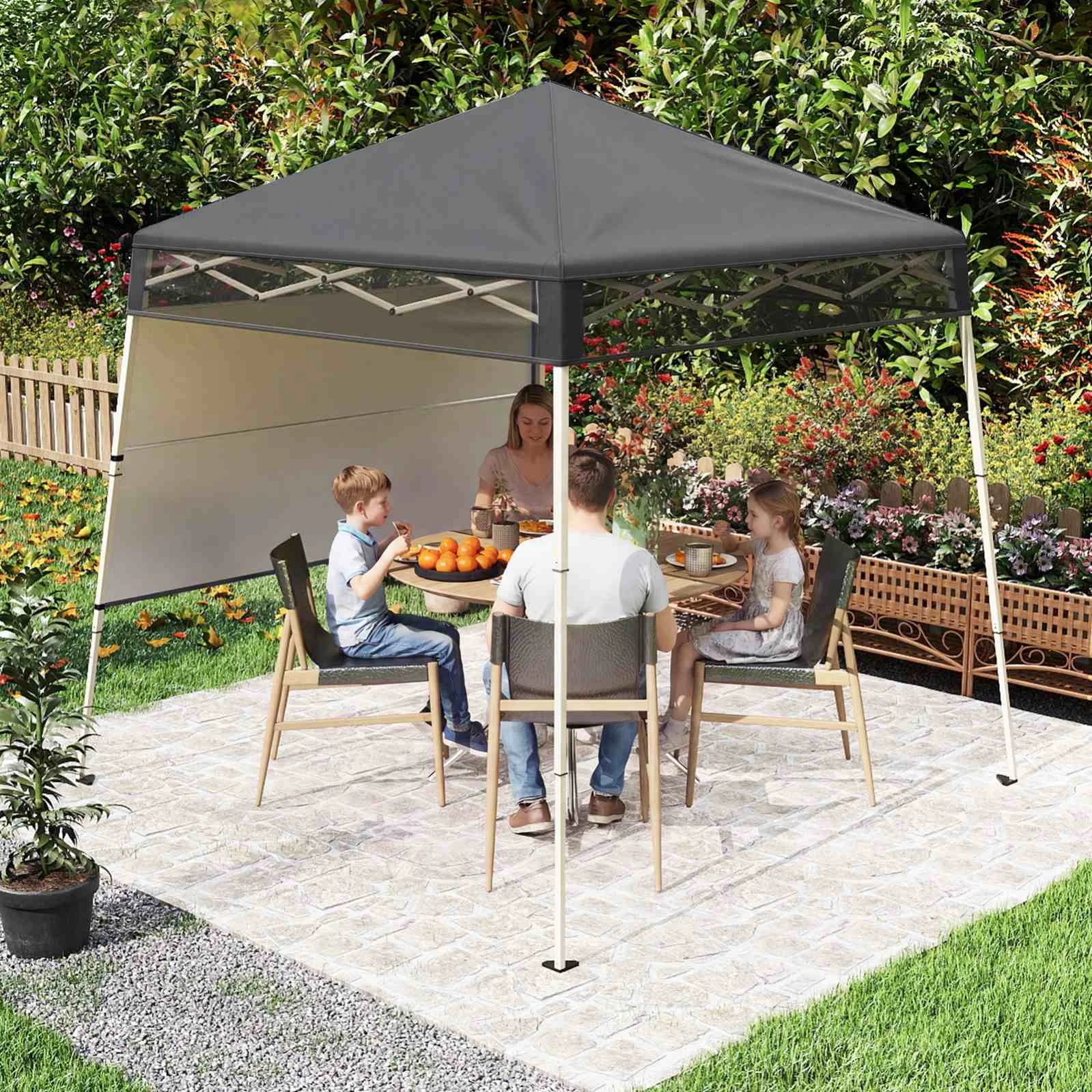2 Costway 2.1x2.1M Pop Up Canopy Tent Sun Shelter Center Lock Half Sidewall - Grey, 2 of 2
