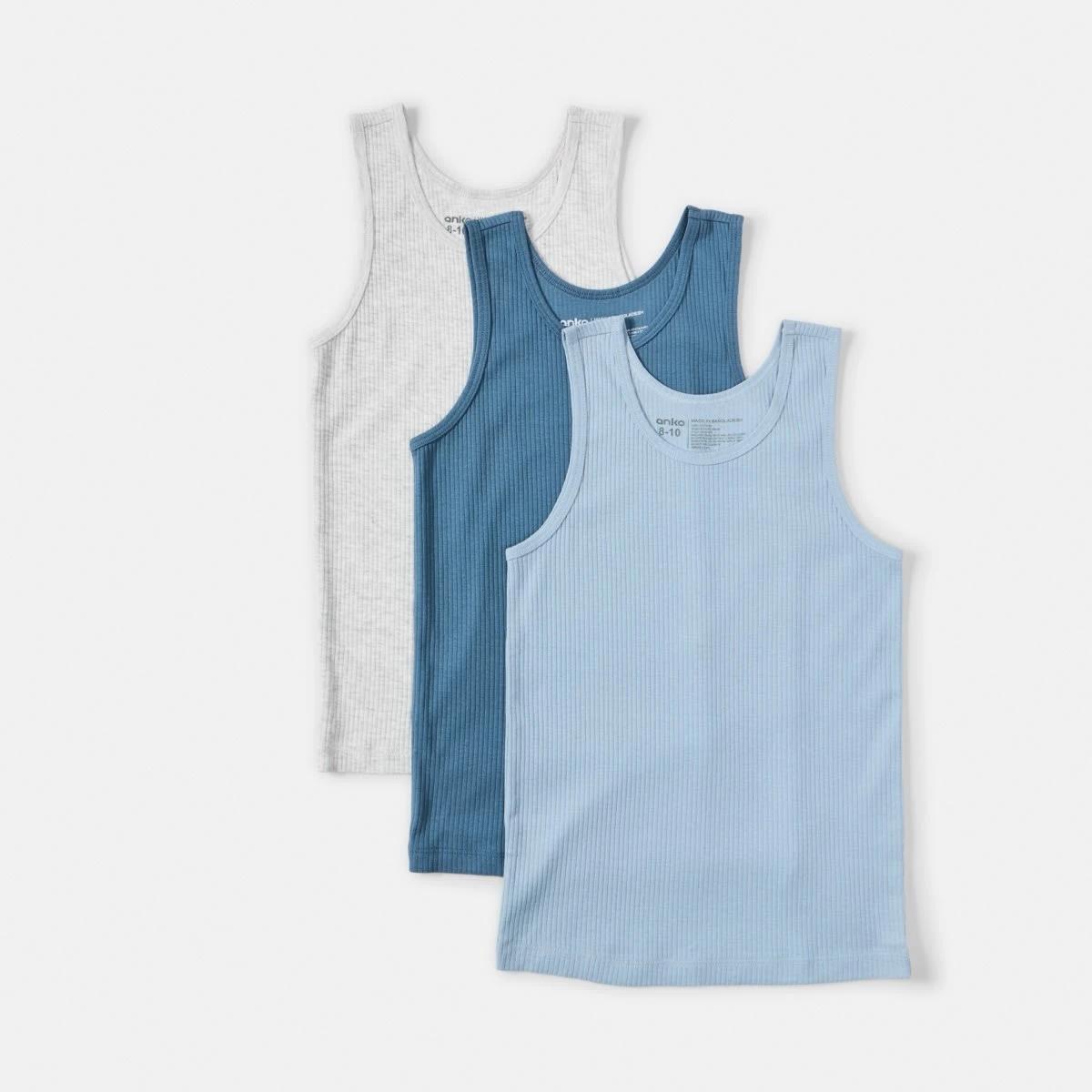 1 3 Pack Super Soft Singlets Blu Multi, 1 of 9