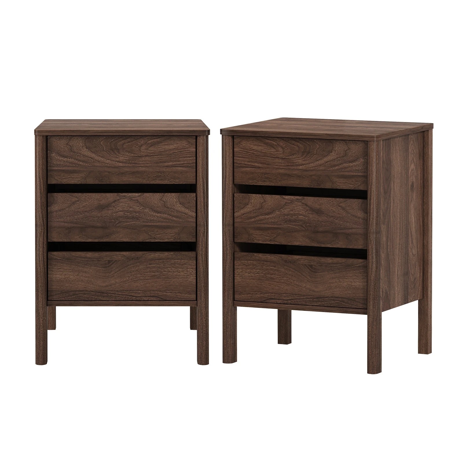 1 Oikiture 2x Bedside Table 3 Drawers Side Table Nightstand Handle-free - Brown, 1 of 9