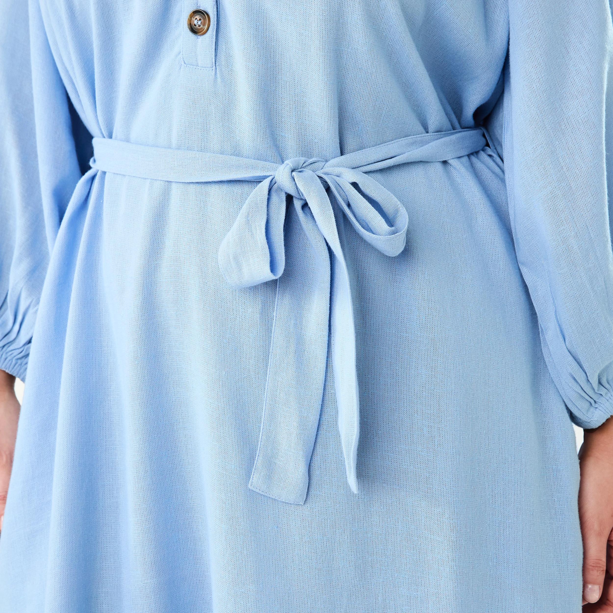 7 Elbow Sleeve Linen Blend Mini Dress BRUNI BLUE, 7 of 9
