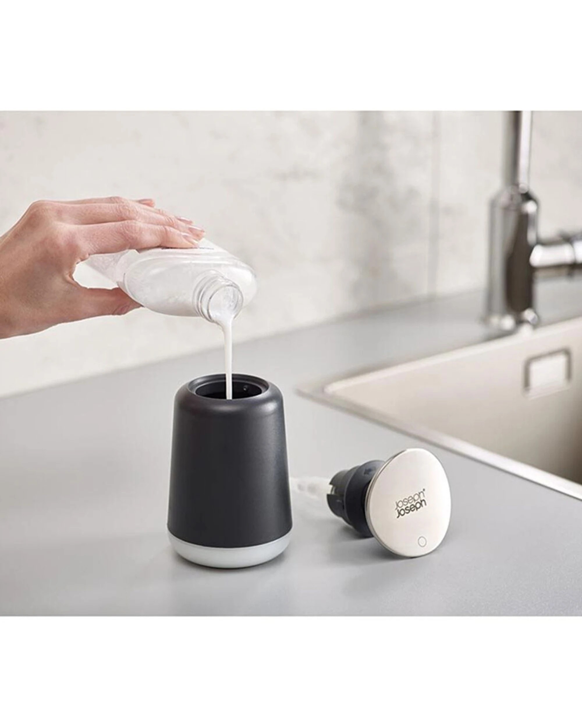 5 Joseph Joseph Presto Hygienic Soap Dispenser Extra-Large Stainless Steel Pump 250ml 2PK - Grey, 5 of 5