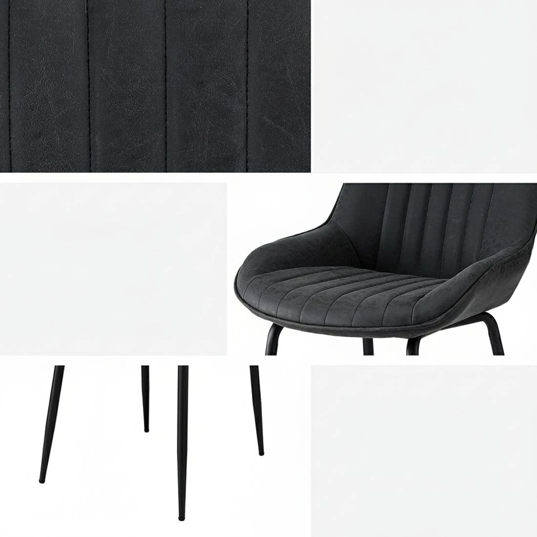 5 Artiss 4x Dining Chairs Retro PU Leather Kitchen Lounge Cafe Accent Chair - Black, 5 of 5